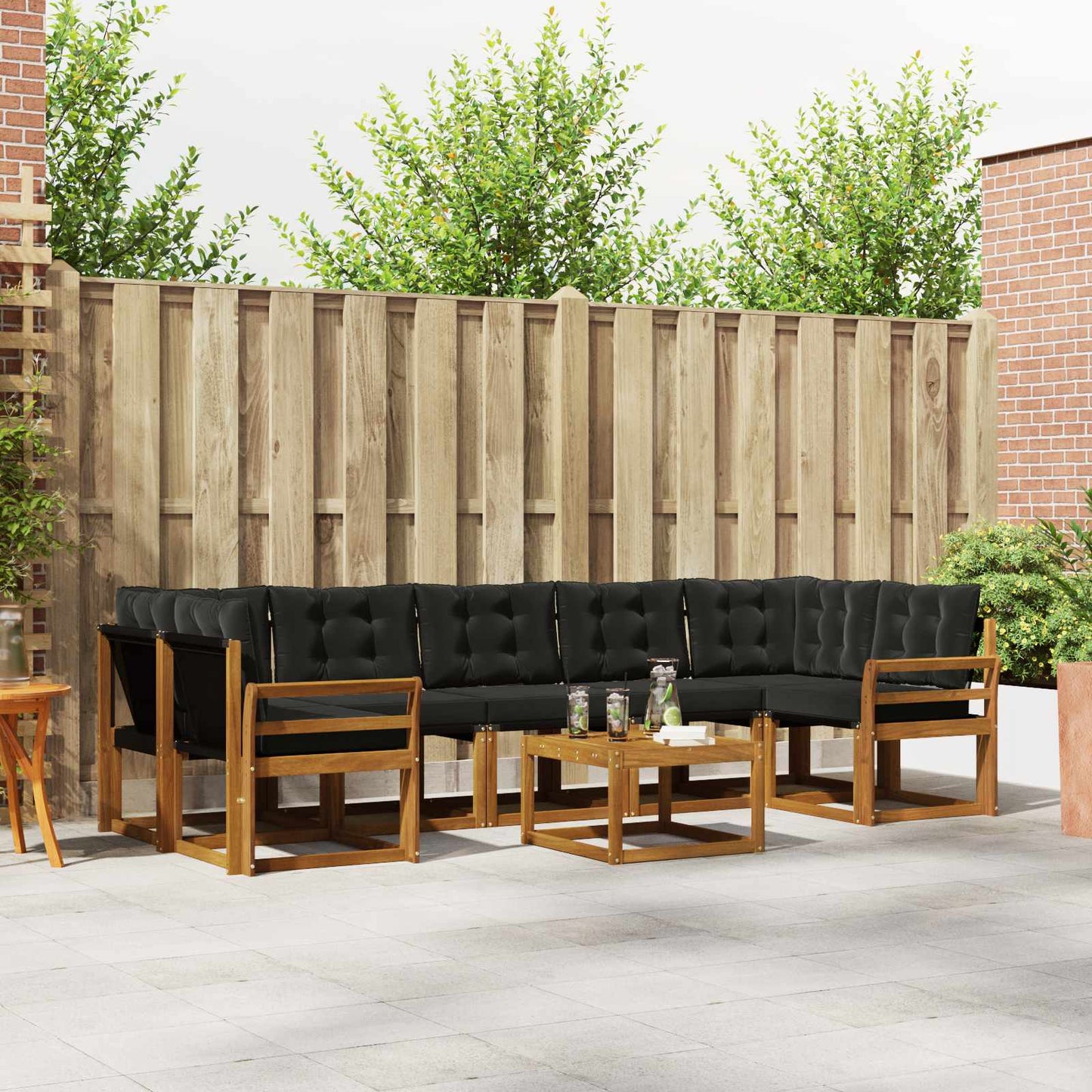 Outdoor-Sofagarnitur mit Kissen 8 pcs Natürlich und Schwarz