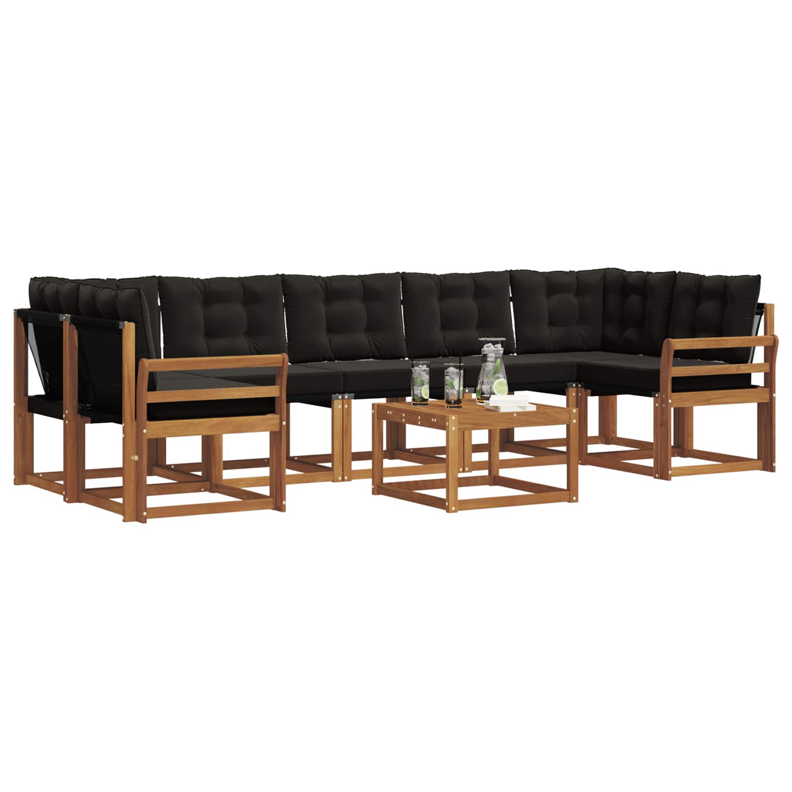 Outdoor-Sofagarnitur mit Kissen 8 pcs Natürlich und Schwarz