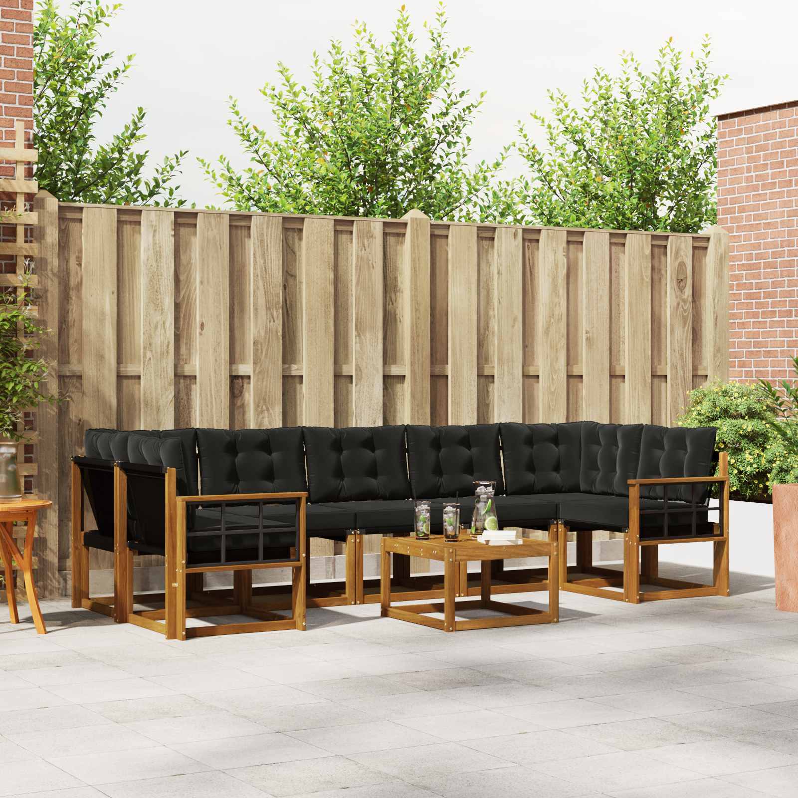 Outdoor-Sofagarnitur mit Kissen 8 pcs Natürlich und Schwarz