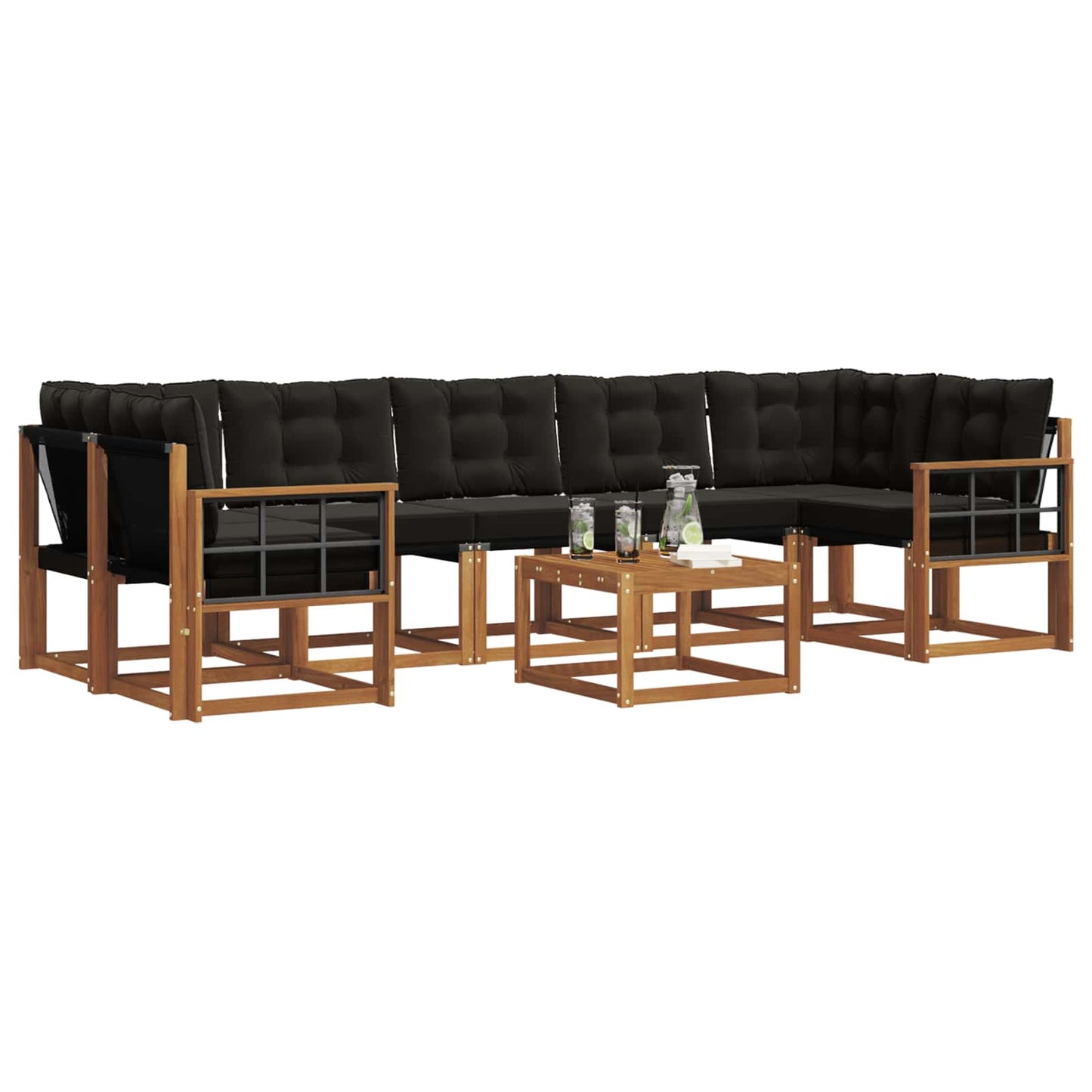 Outdoor-Sofagarnitur mit Kissen 8 pcs Natürlich und Schwarz