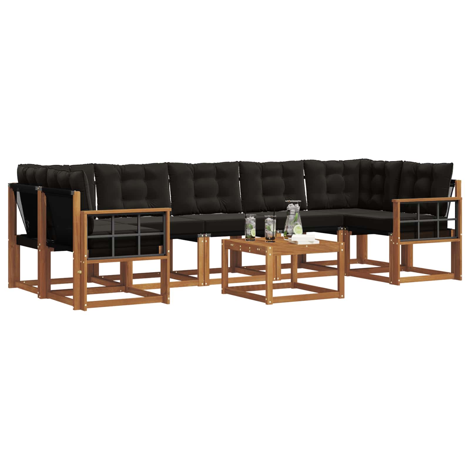 Outdoor-Sofagarnitur mit Kissen 8 pcs Natürlich und Schwarz