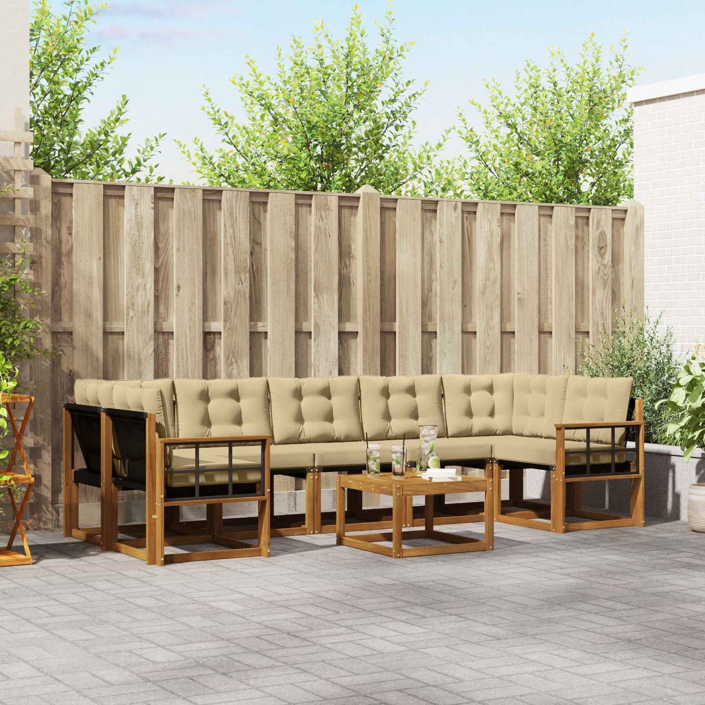 Outdoor-Sofagarnitur mit Kissen 8 pcs Natur und Beige
