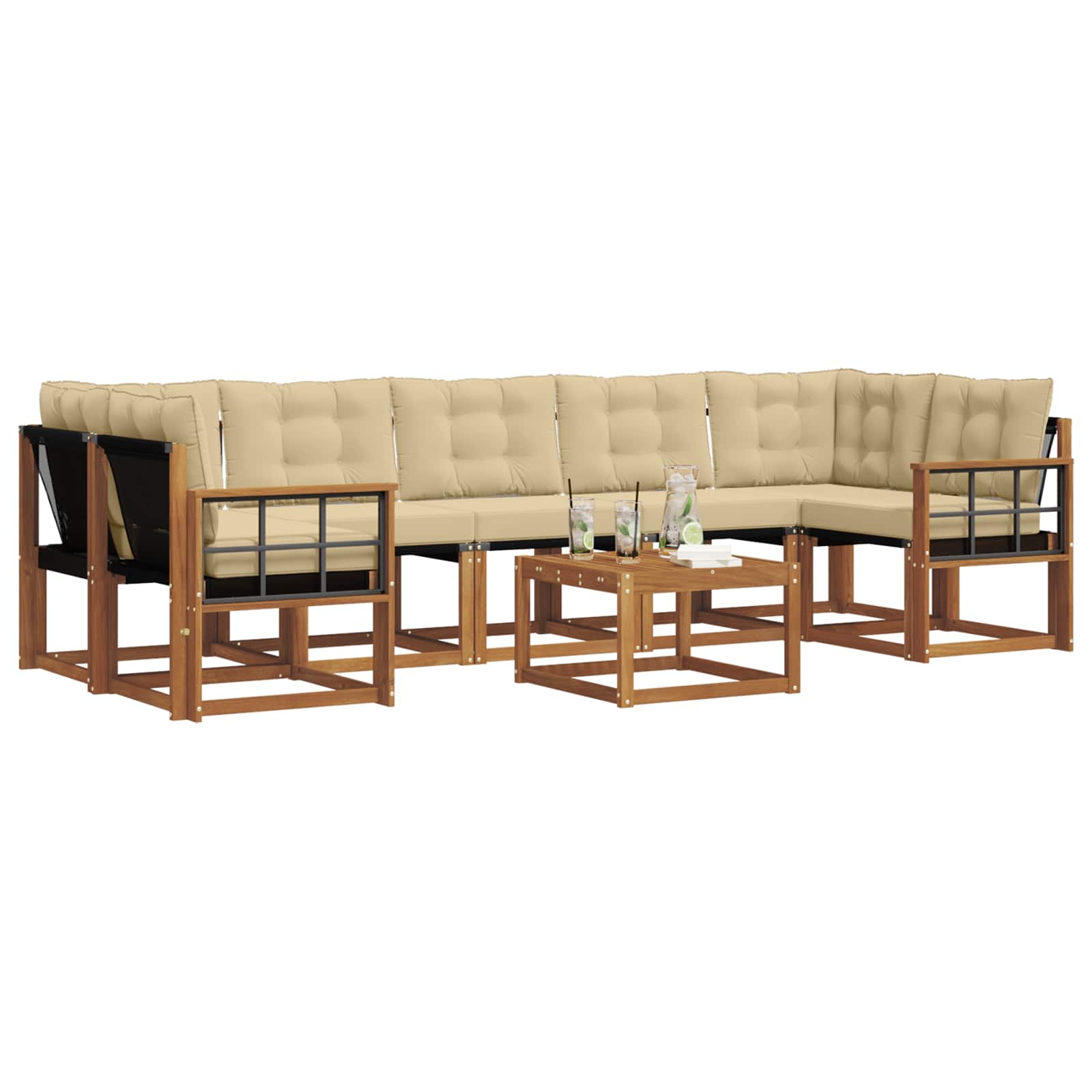 Outdoor-Sofagarnitur mit Kissen 8 pcs Natur und Beige