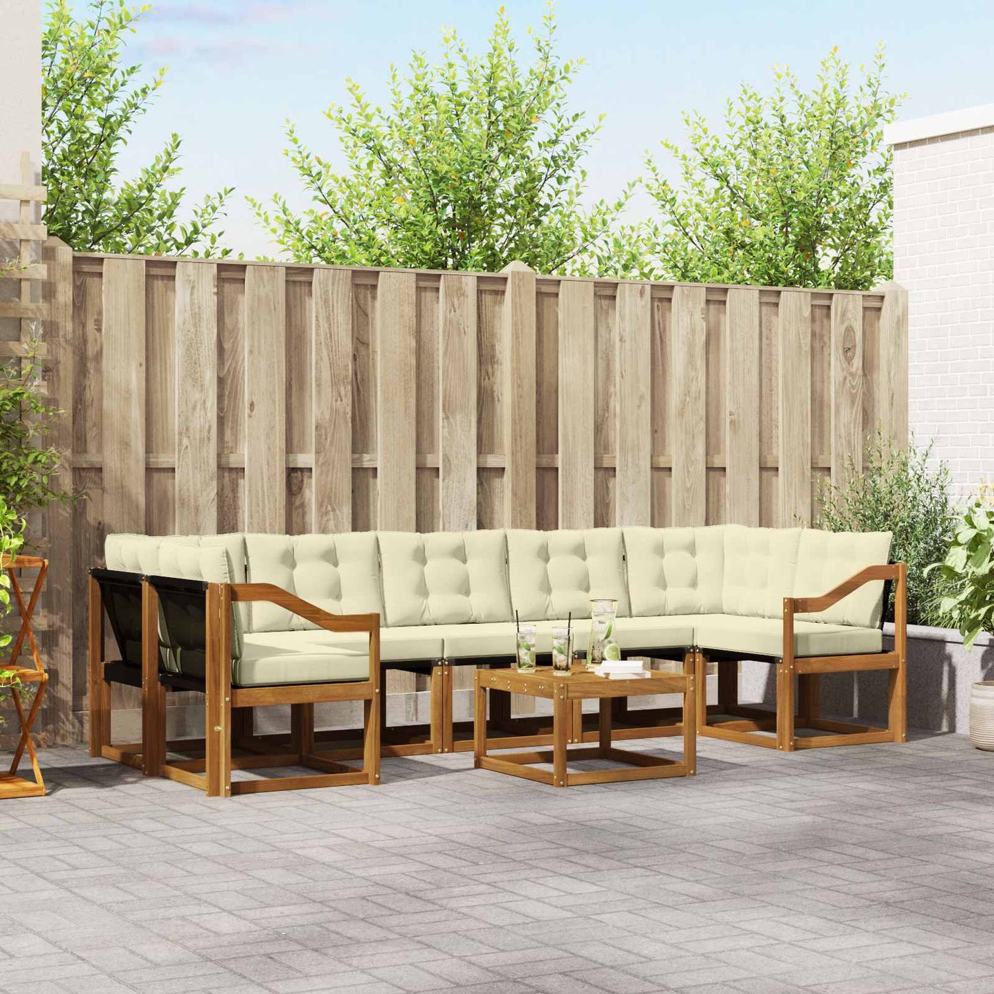 Outdoor-Sofagarnitur mit Kissen 8 pcs Natur und Creme