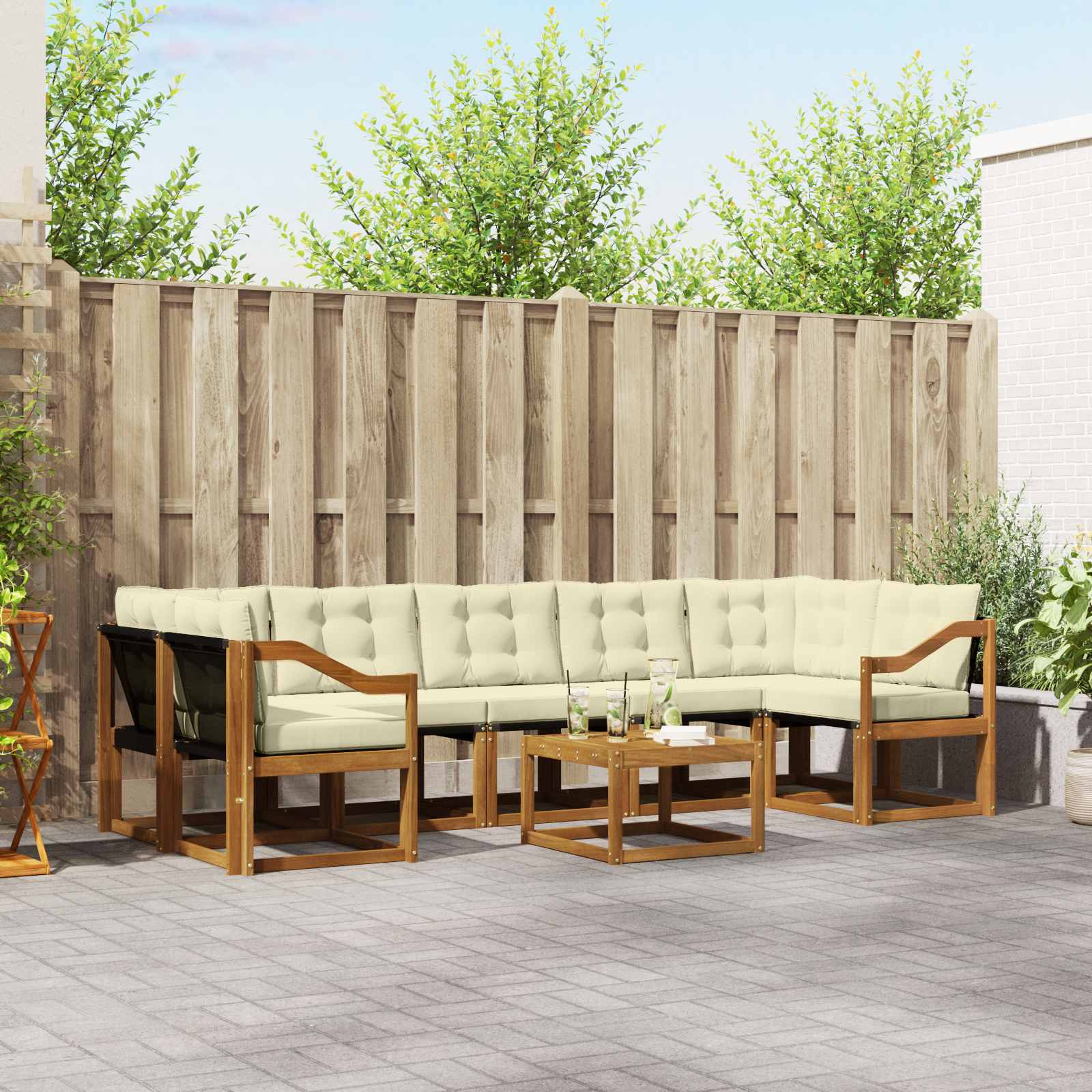 Outdoor-Sofagarnitur mit Kissen 8 pcs Natur und Creme