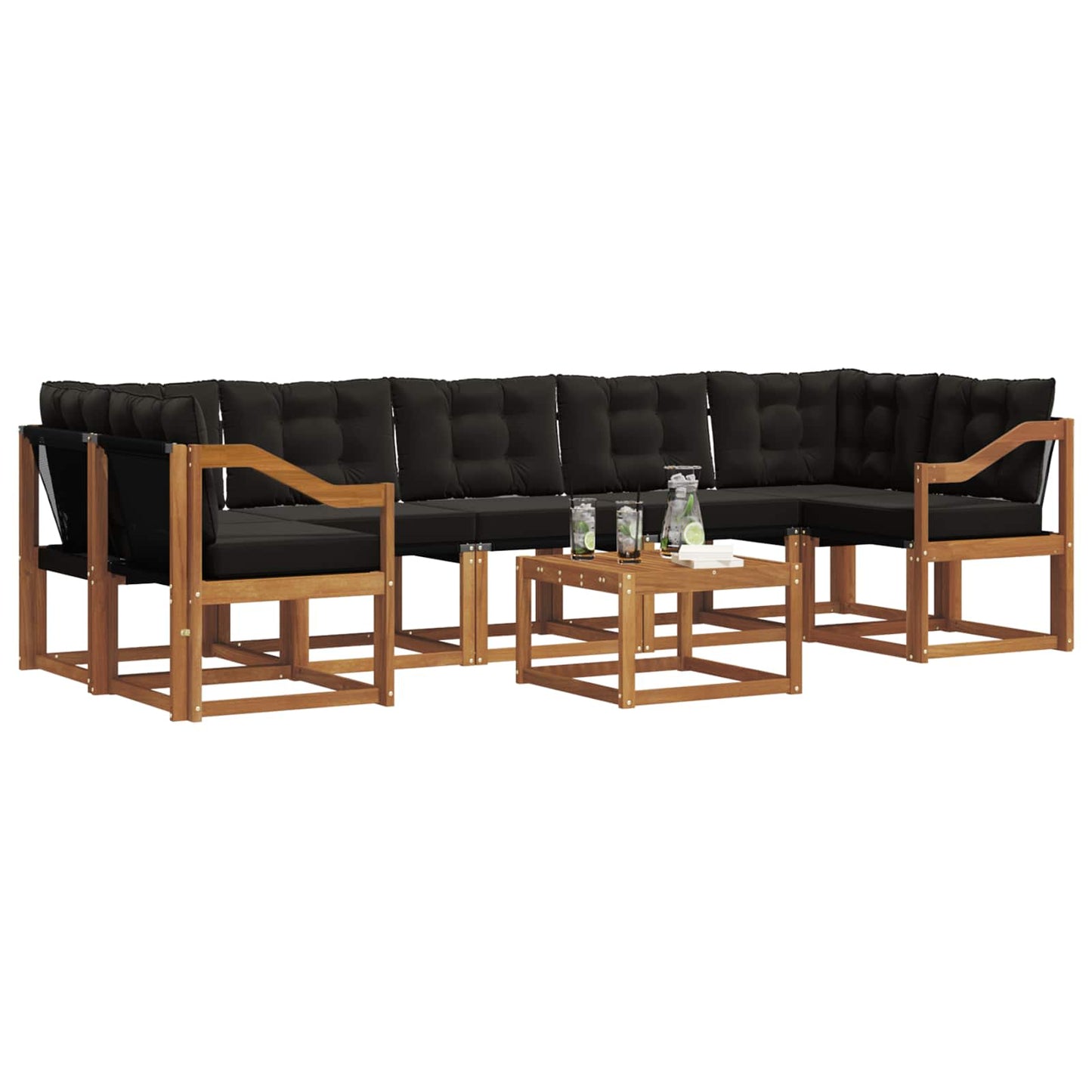 Outdoor-Sofagarnitur mit Kissen 8 pcs Natürlich und Schwarz