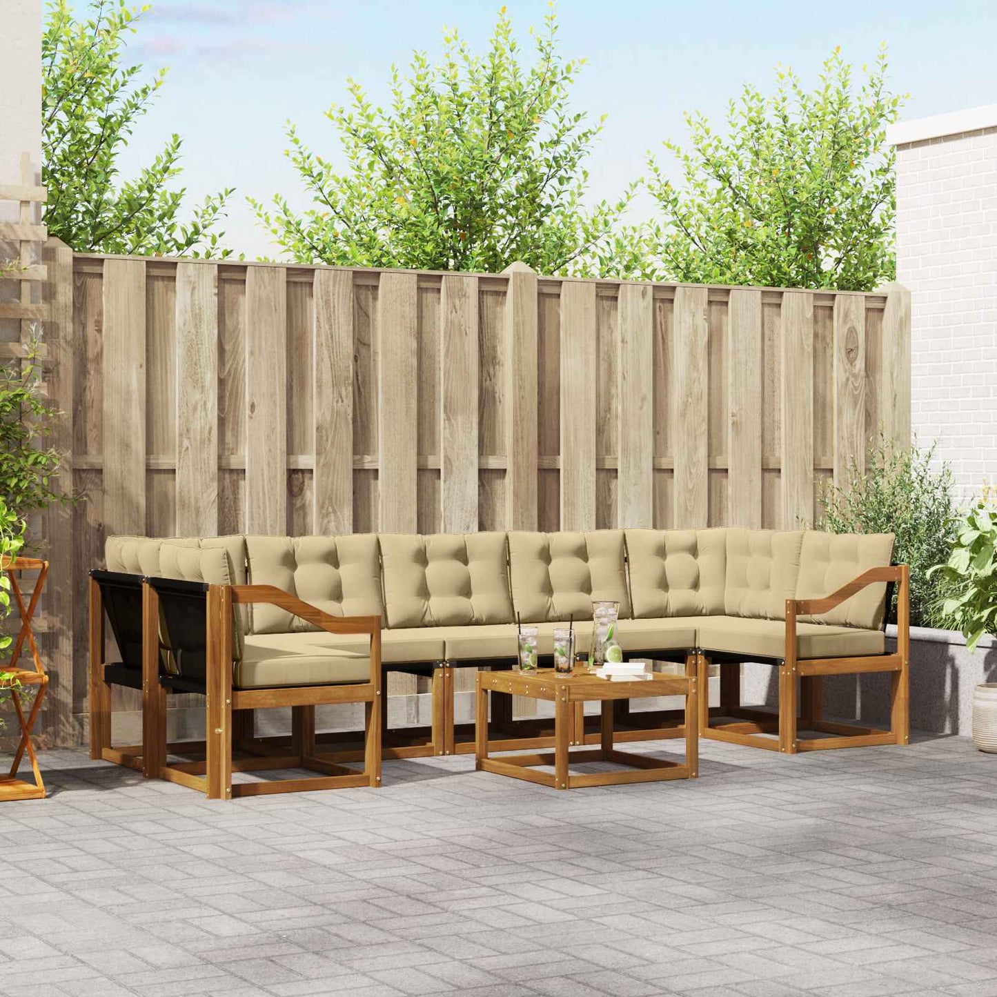 Outdoor-Sofagarnitur mit Kissen 8 pcs Natur und Beige