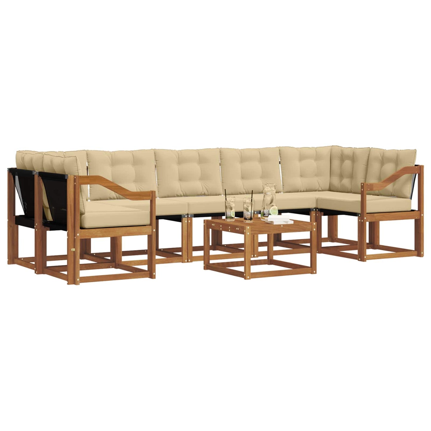 Outdoor-Sofagarnitur mit Kissen 8 pcs Natur und Beige