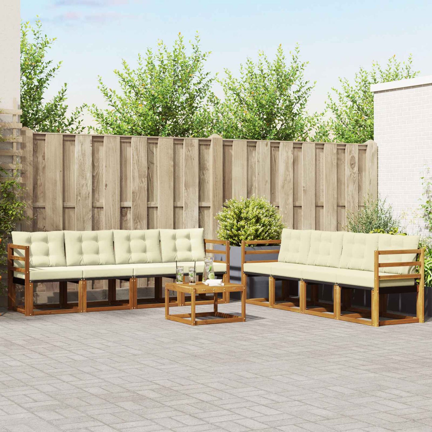 Outdoor-Sofagarnitur 9 stk. Natur und Creme