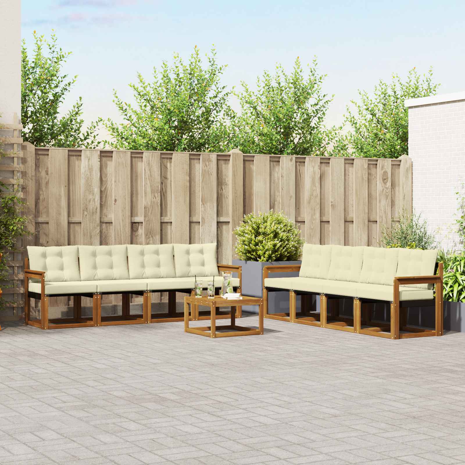 Outdoor-Sofagarnitur mit Kissen 9 pcs Natur und Creme