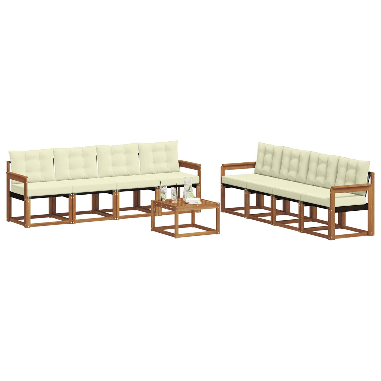 Outdoor-Sofagarnitur mit Kissen 9 pcs Natur und Creme