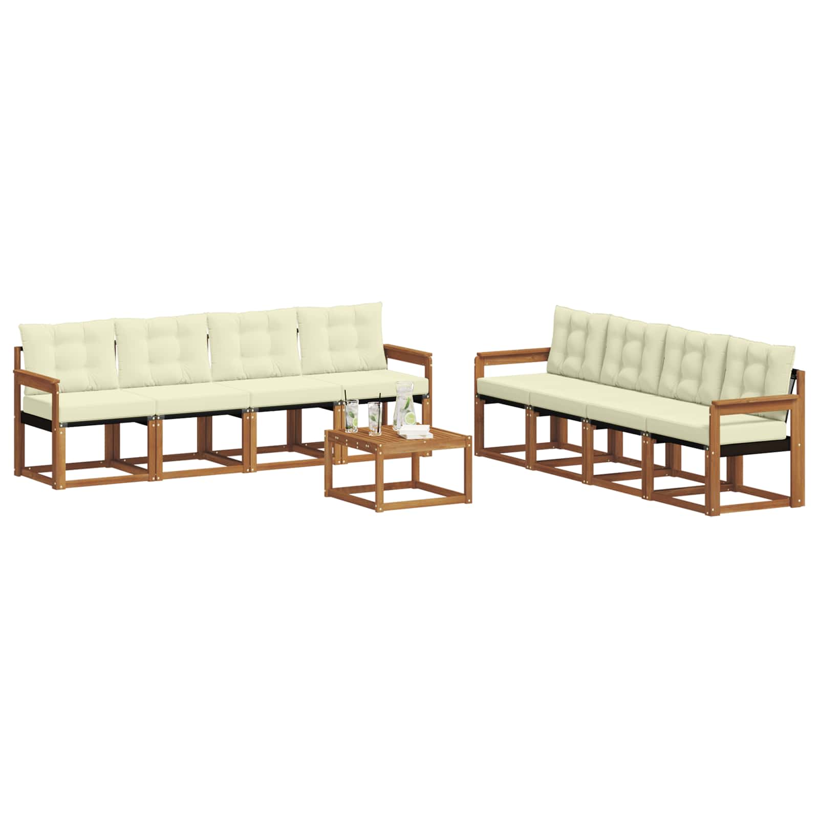 Outdoor-Sofagarnitur mit Kissen 9 pcs Natur und Creme