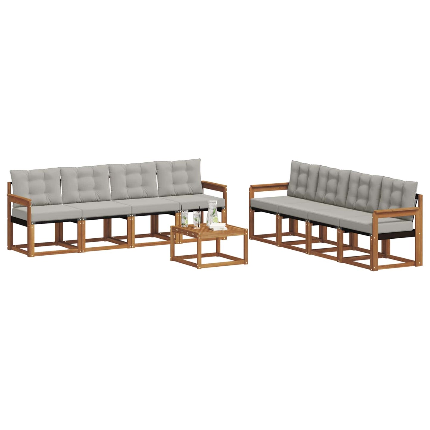 Outdoor-Sofagarnitur mit Kissen 9 pcs Natürlich und Hellgrau