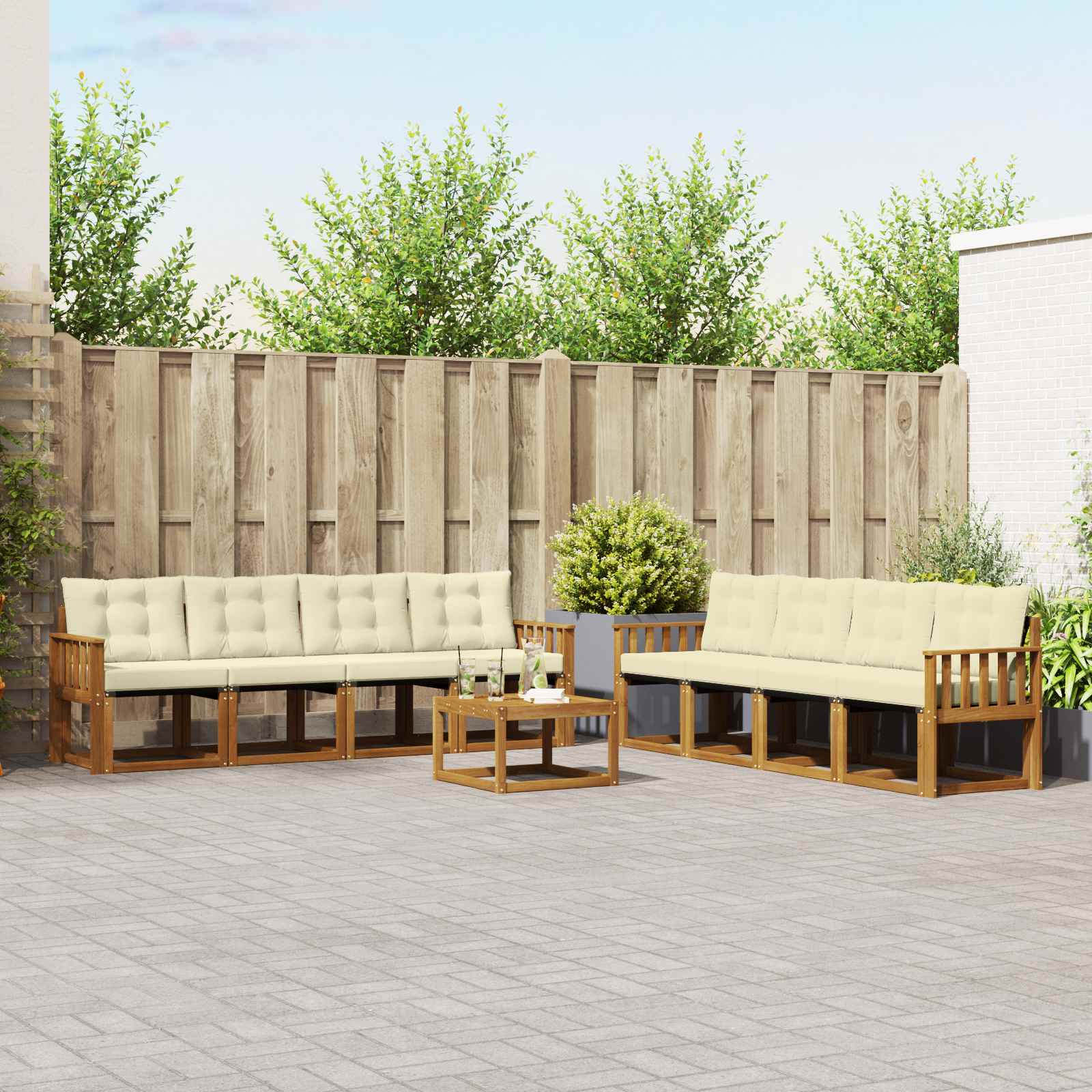 Outdoor-Sofagarnitur 9 stk. Natur und Creme