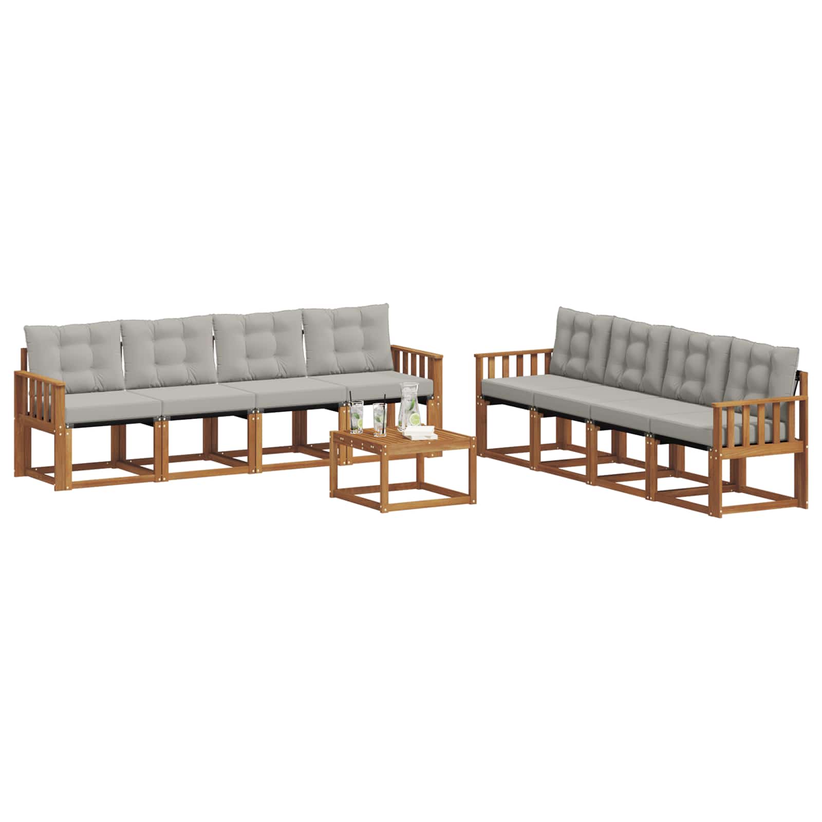 Outdoor-Sofagarnitur mit Kissen 9 pcs Natürlich und Hellgrau