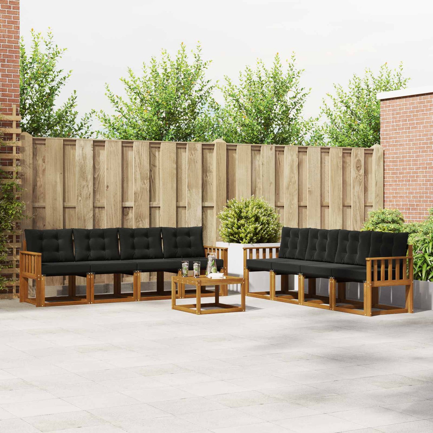 Outdoor-Sofagarnitur mit Kissen 9 pcs Natürlich und Schwarz