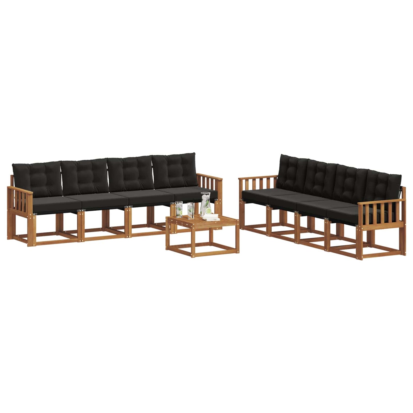 Outdoor-Sofagarnitur mit Kissen 9 pcs Natürlich und Schwarz
