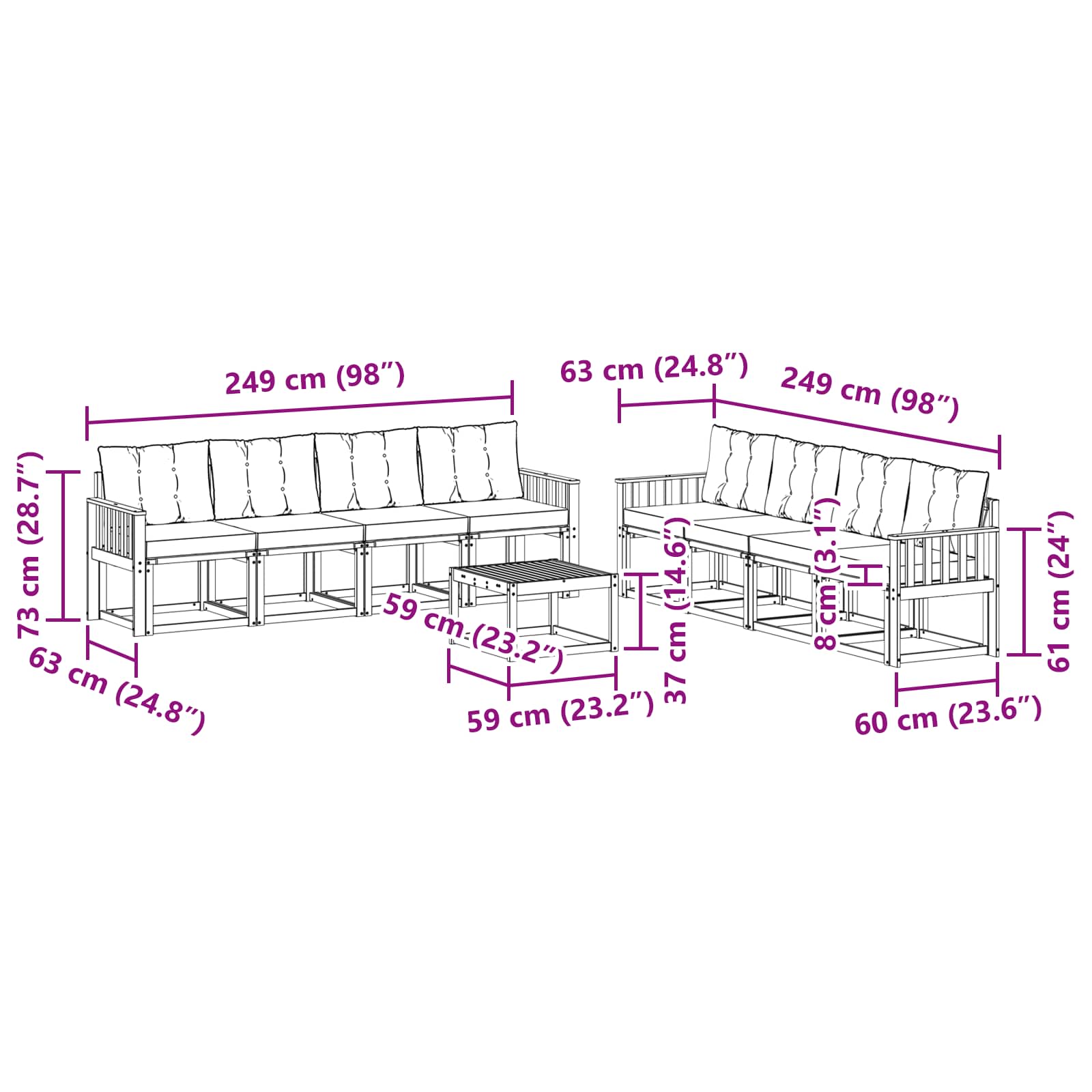 Outdoor-Sofagarnitur 9 stk. Natur und Beige