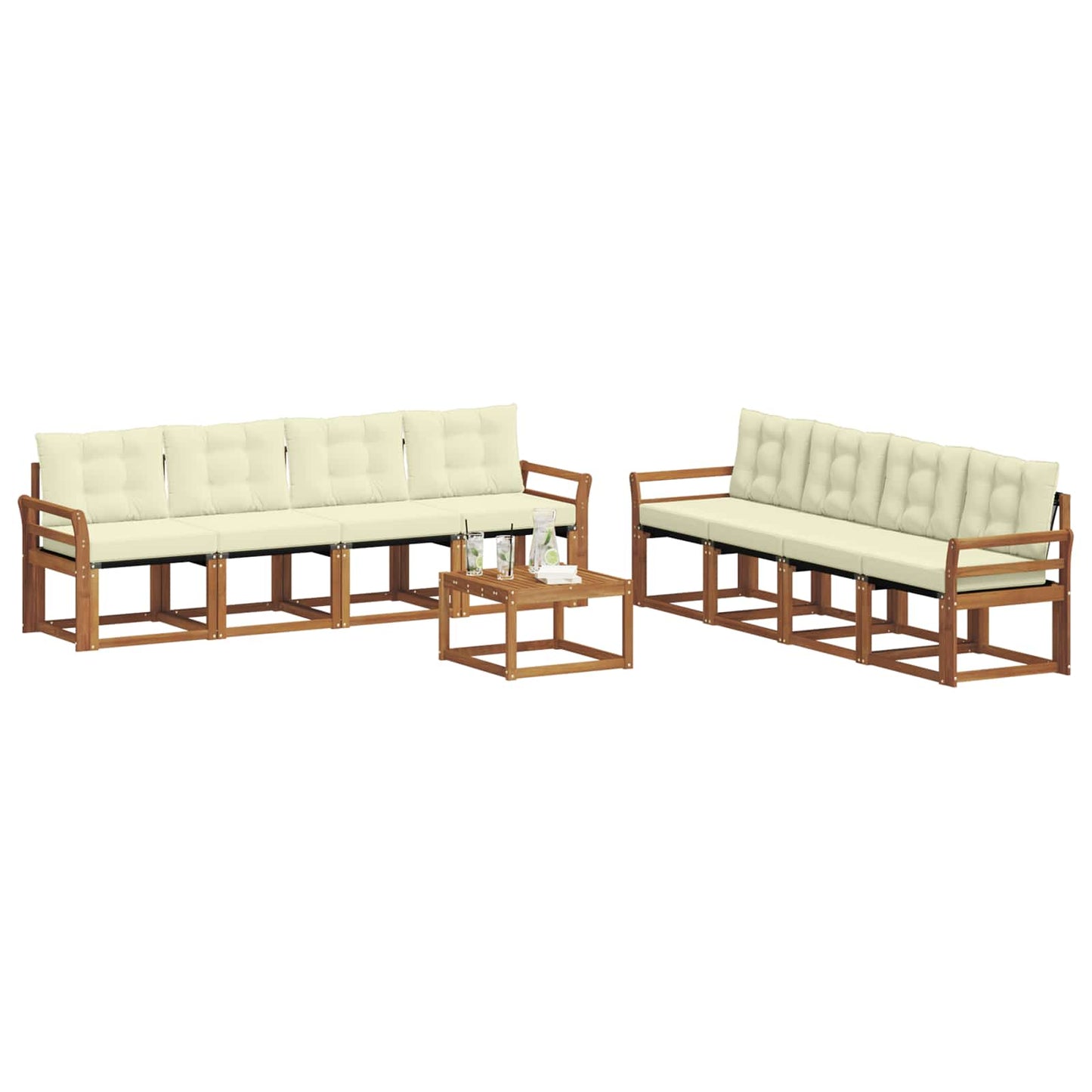 Outdoor-Sofagarnitur mit Kissen 9 pcs Natur und Creme