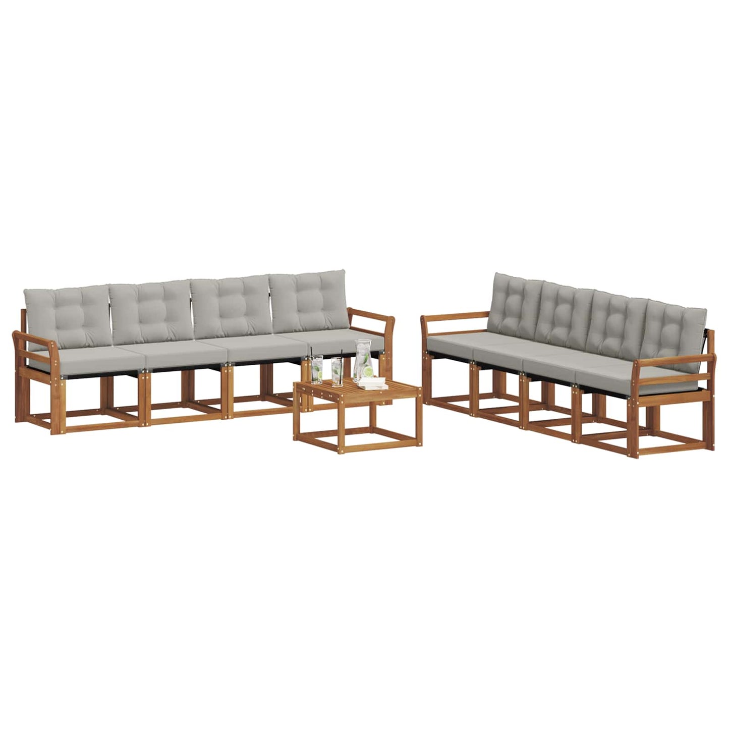 Outdoor-Sofagarnitur mit Kissen 9 pcs Natürlich und Hellgrau