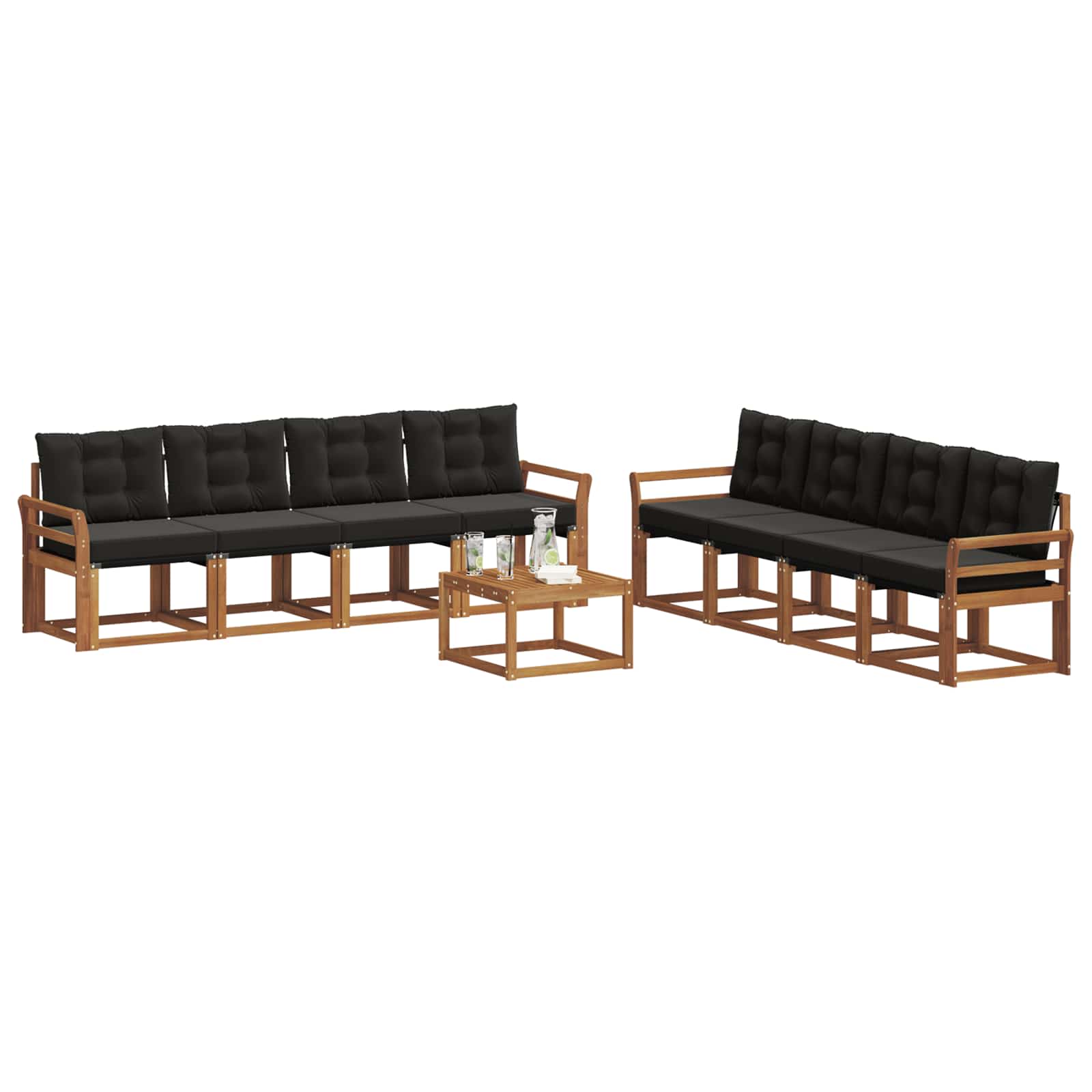 Outdoor-Sofagarnitur mit Kissen 9 pcs Natürlich und Schwarz