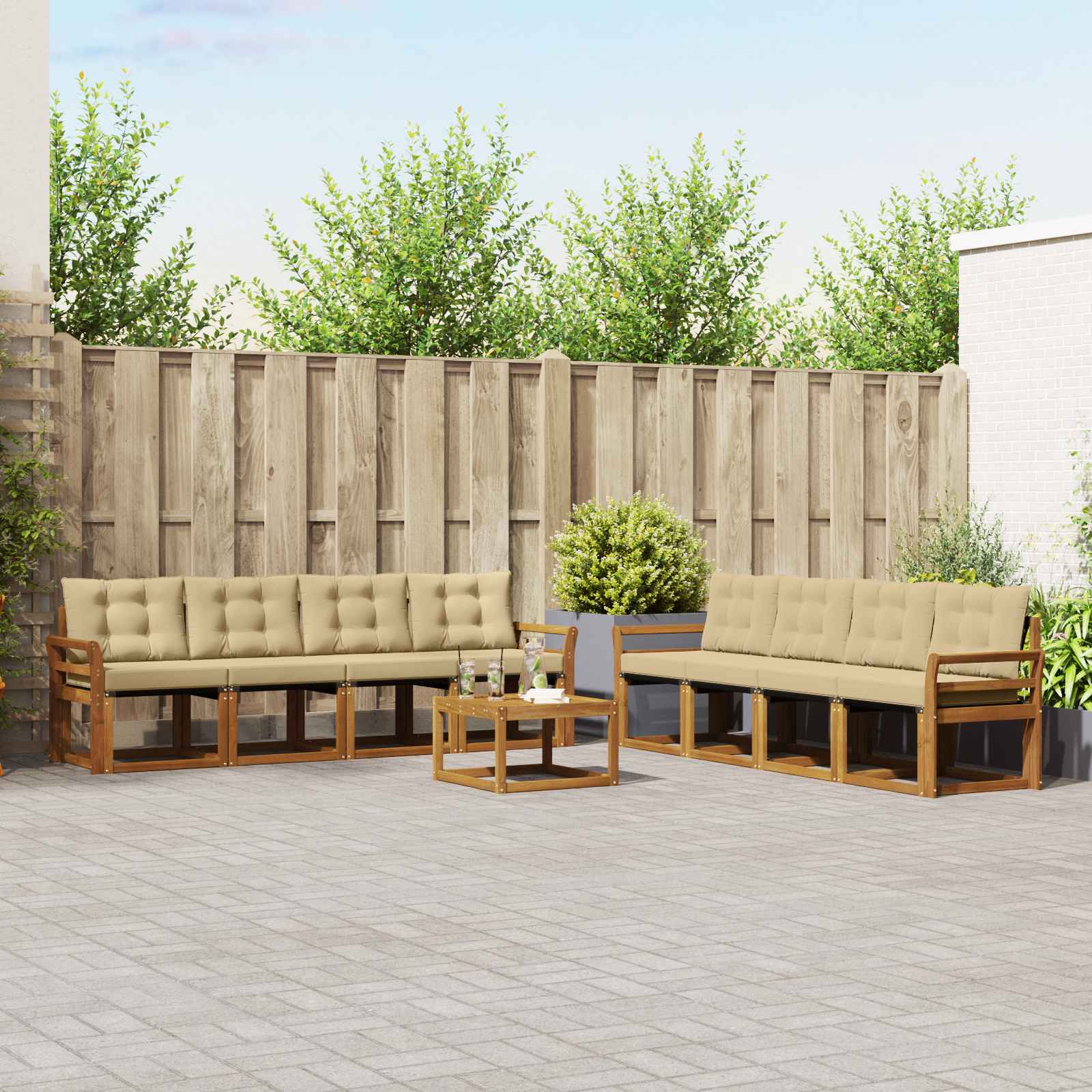 Outdoor-Sofagarnitur 9 stk. Natur und Beige