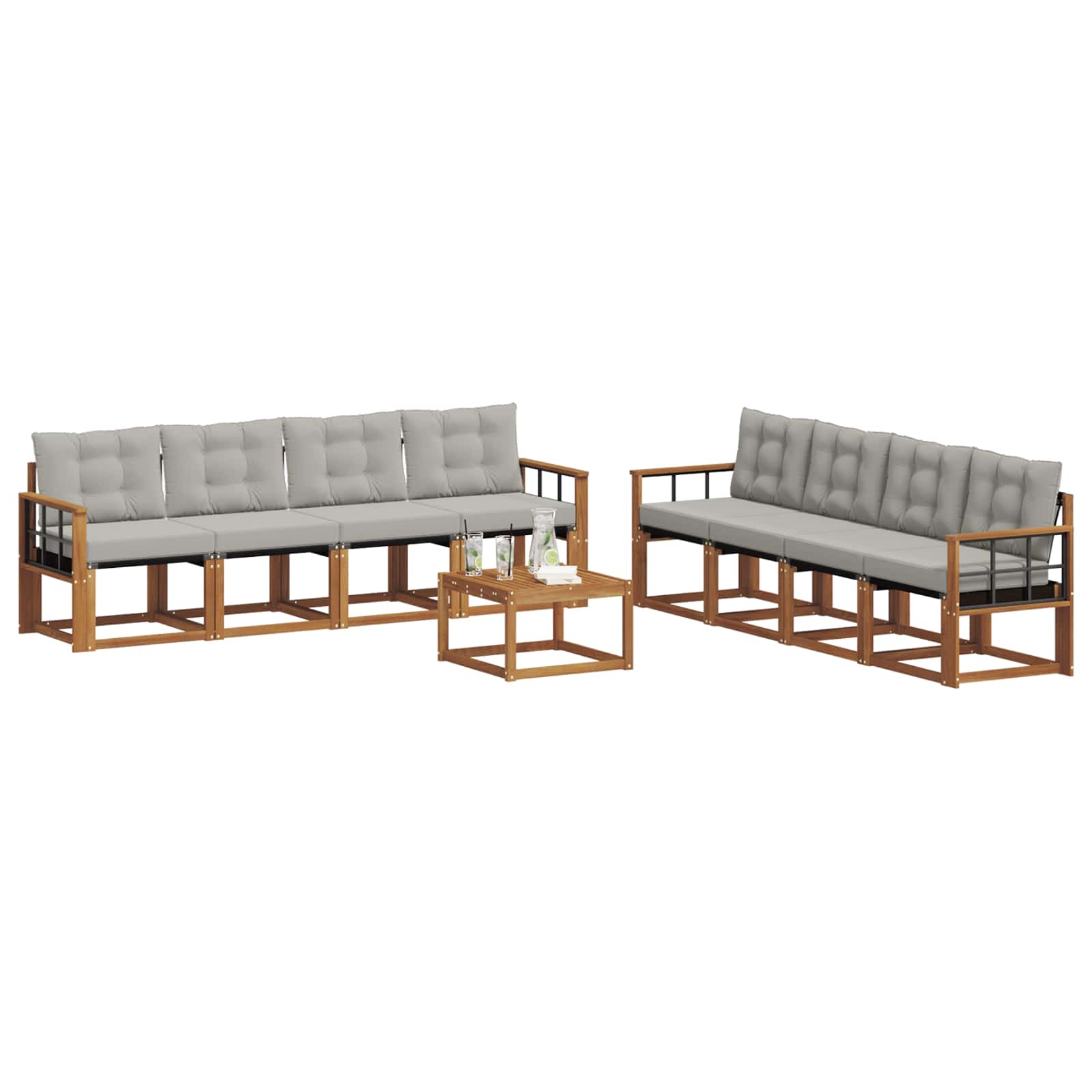 Outdoor-Sofagarnitur mit Kissen 9 pcs Natürlich und Hellgrau