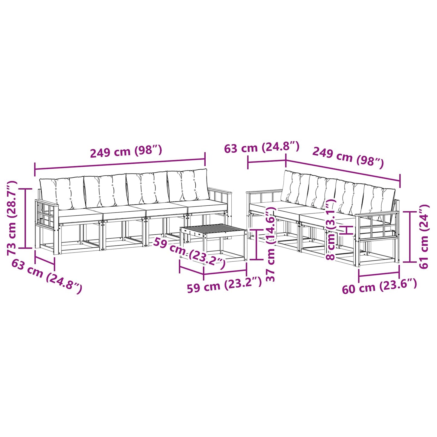 Outdoor-Sofagarnitur 9 stk. Natur und Beige