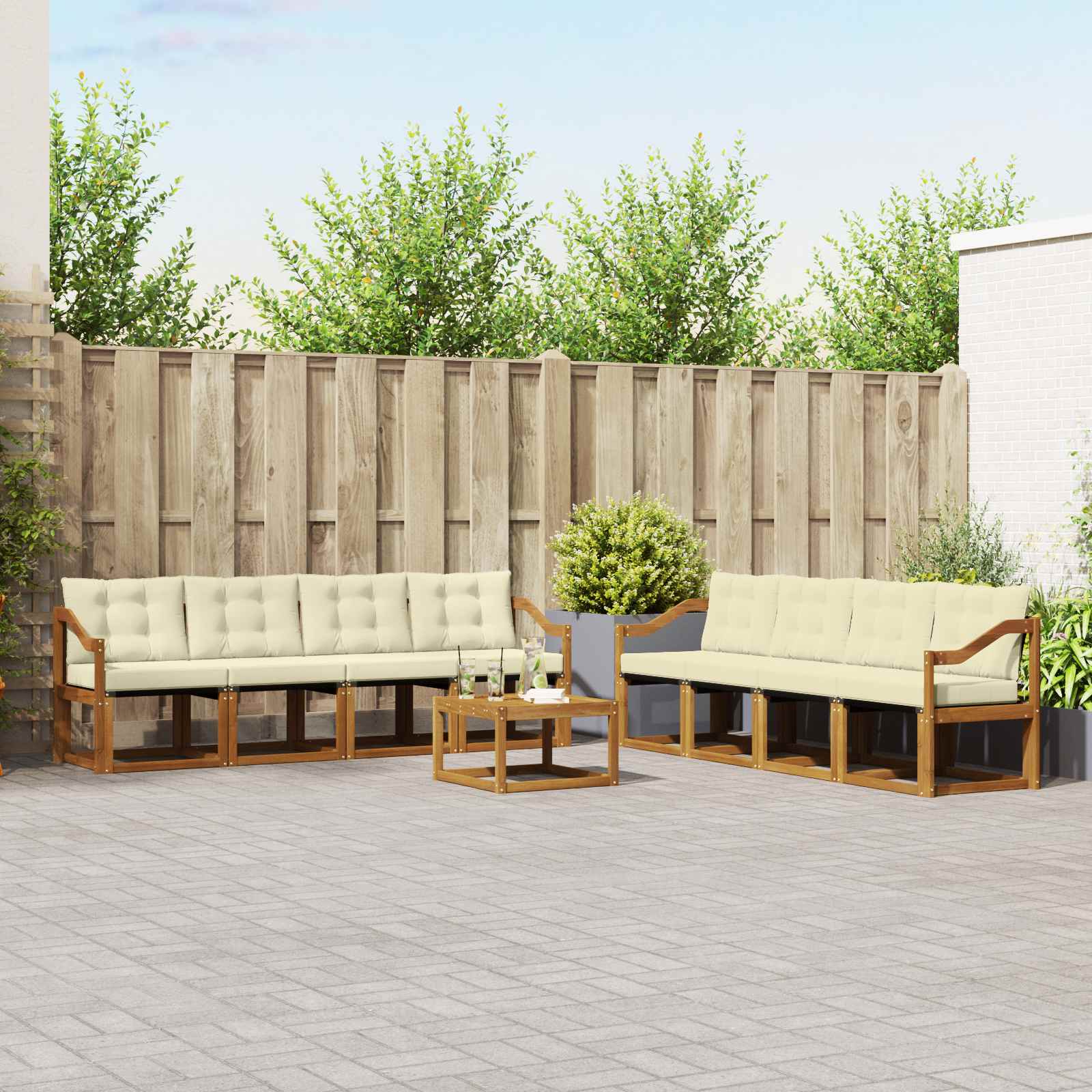 Outdoor-Sofagarnitur 9 stk. Natur und Creme