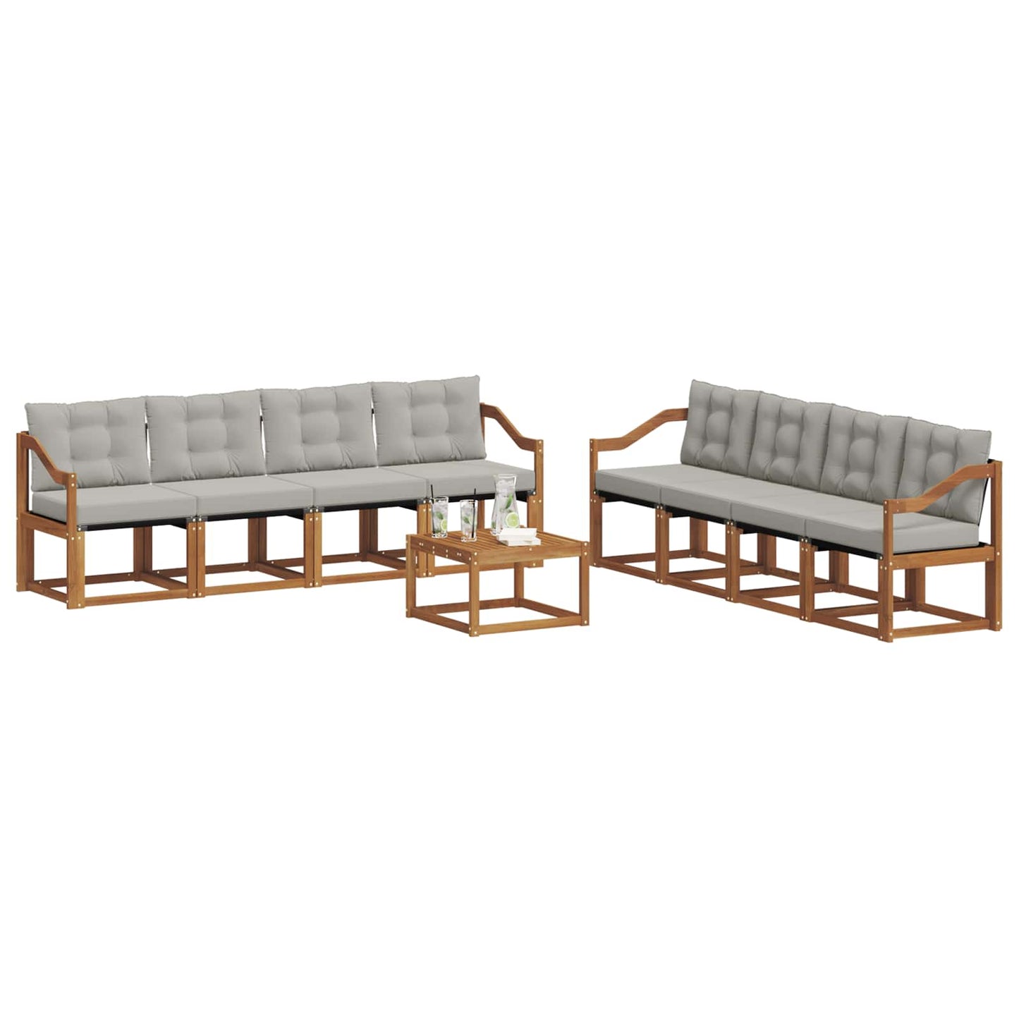 Outdoor-Sofagarnitur mit Kissen 9 pcs Natürlich und Hellgrau