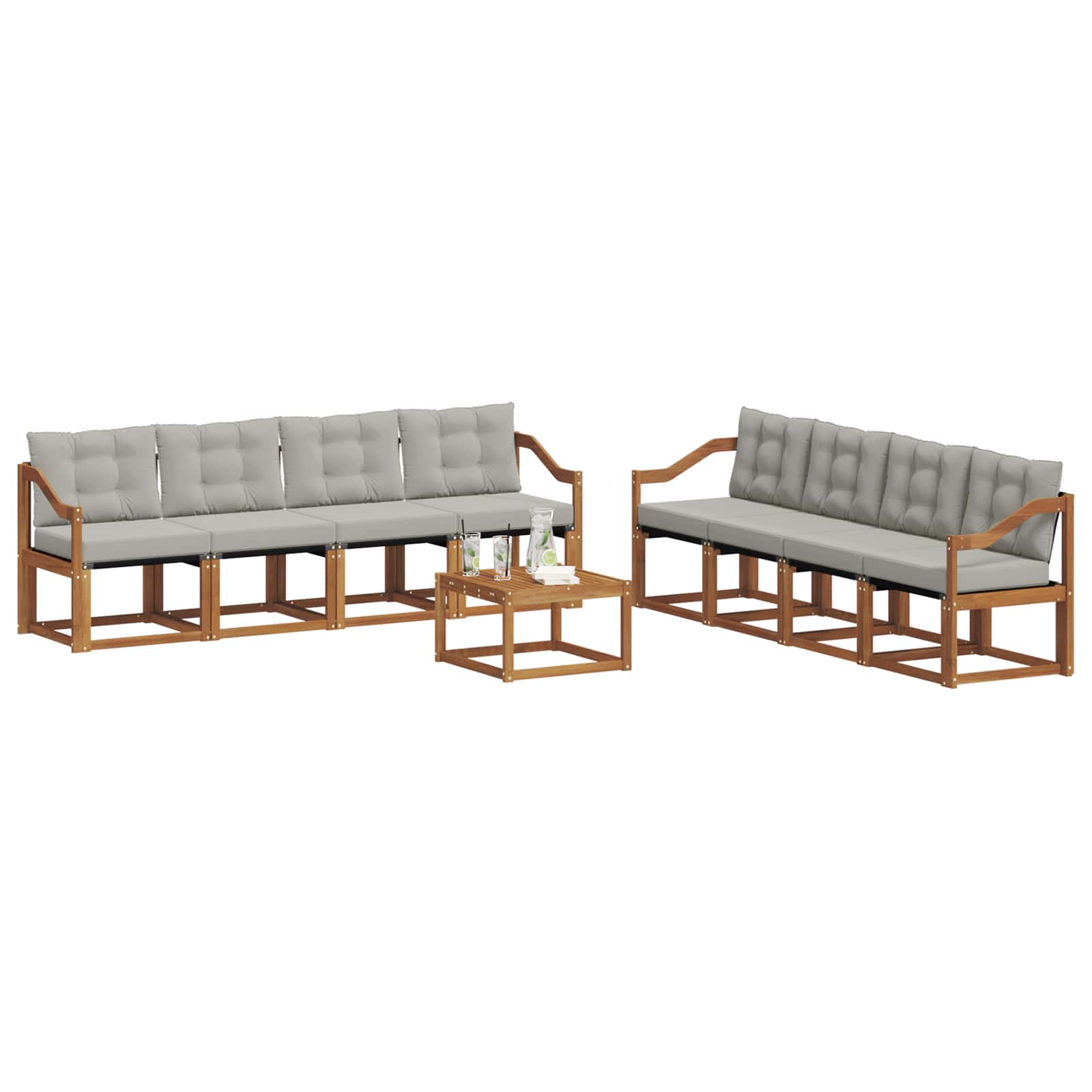 Outdoor-Sofagarnitur mit Kissen 9 pcs Natürlich und Hellgrau