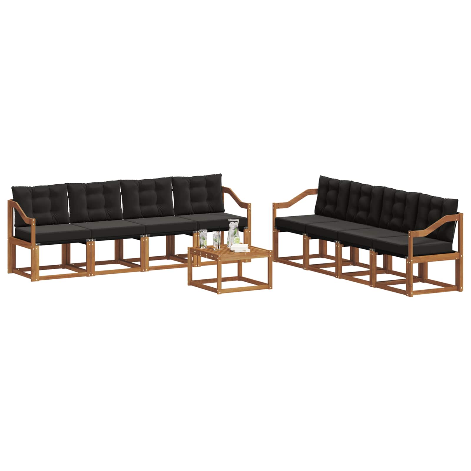 Outdoor-Sofagarnitur mit Kissen 9 pcs Natürlich und Schwarz