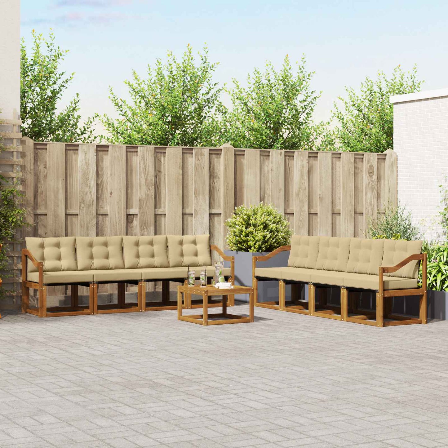 Outdoor-Sofagarnitur 9 stk. Natur und Beige