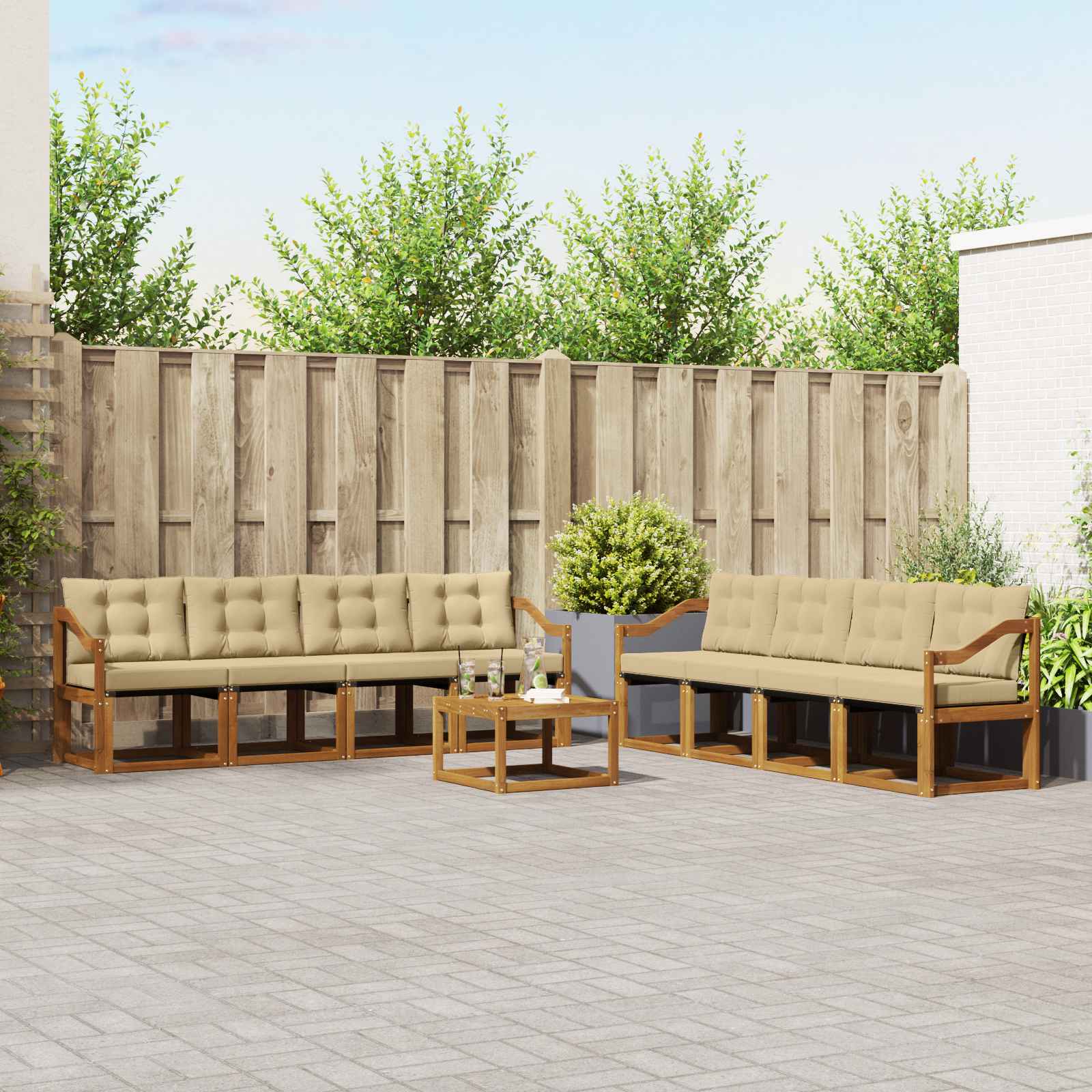 Outdoor-Sofagarnitur 9 stk. Natur und Beige