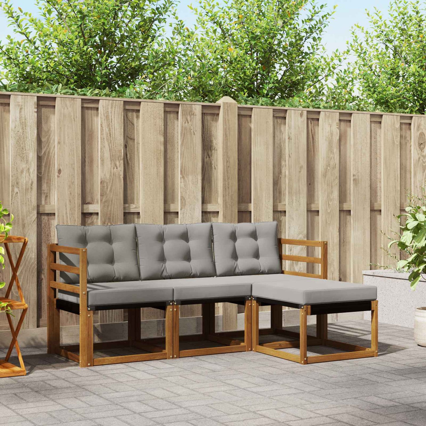 Outdoor-Sofagarnitur mit Kissen 4 pcs Natürlich und Hellgrau