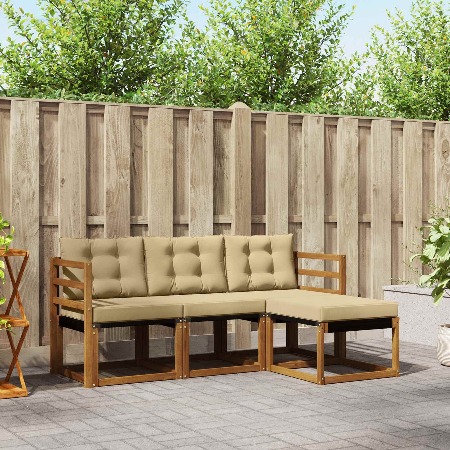 Outdoor-Sofagarnitur mit Kissen 4 pcs Natur und Beige