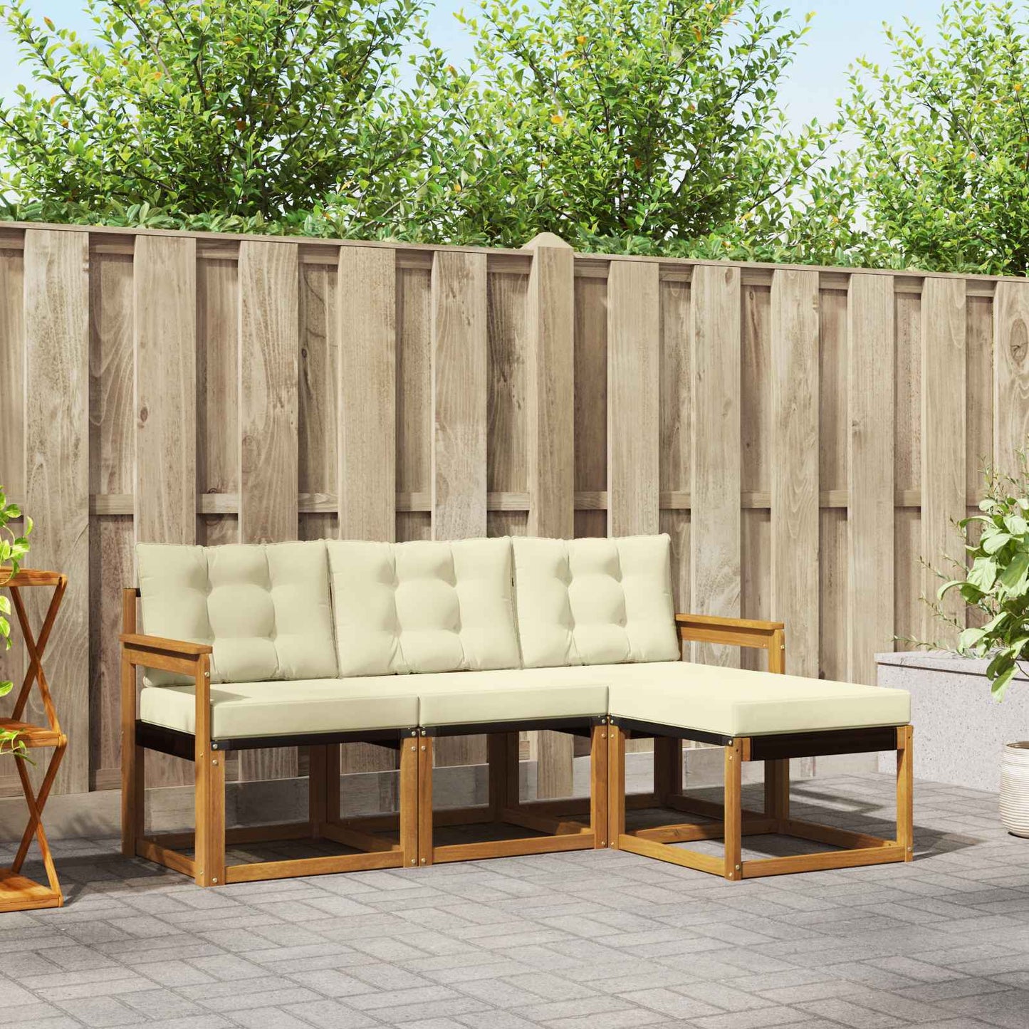 Outdoor-Sofagarnitur 4 stk. Natur und Creme
