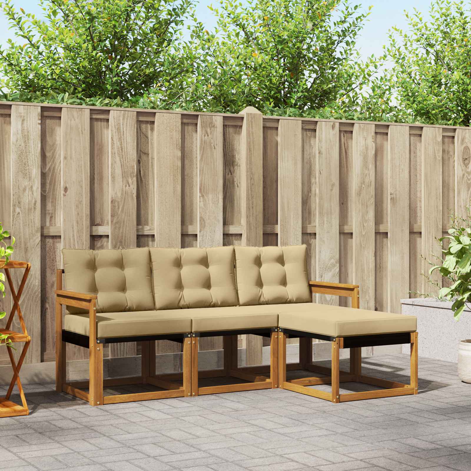 Outdoor-Sofagarnitur 4 stk. Natur und Beige