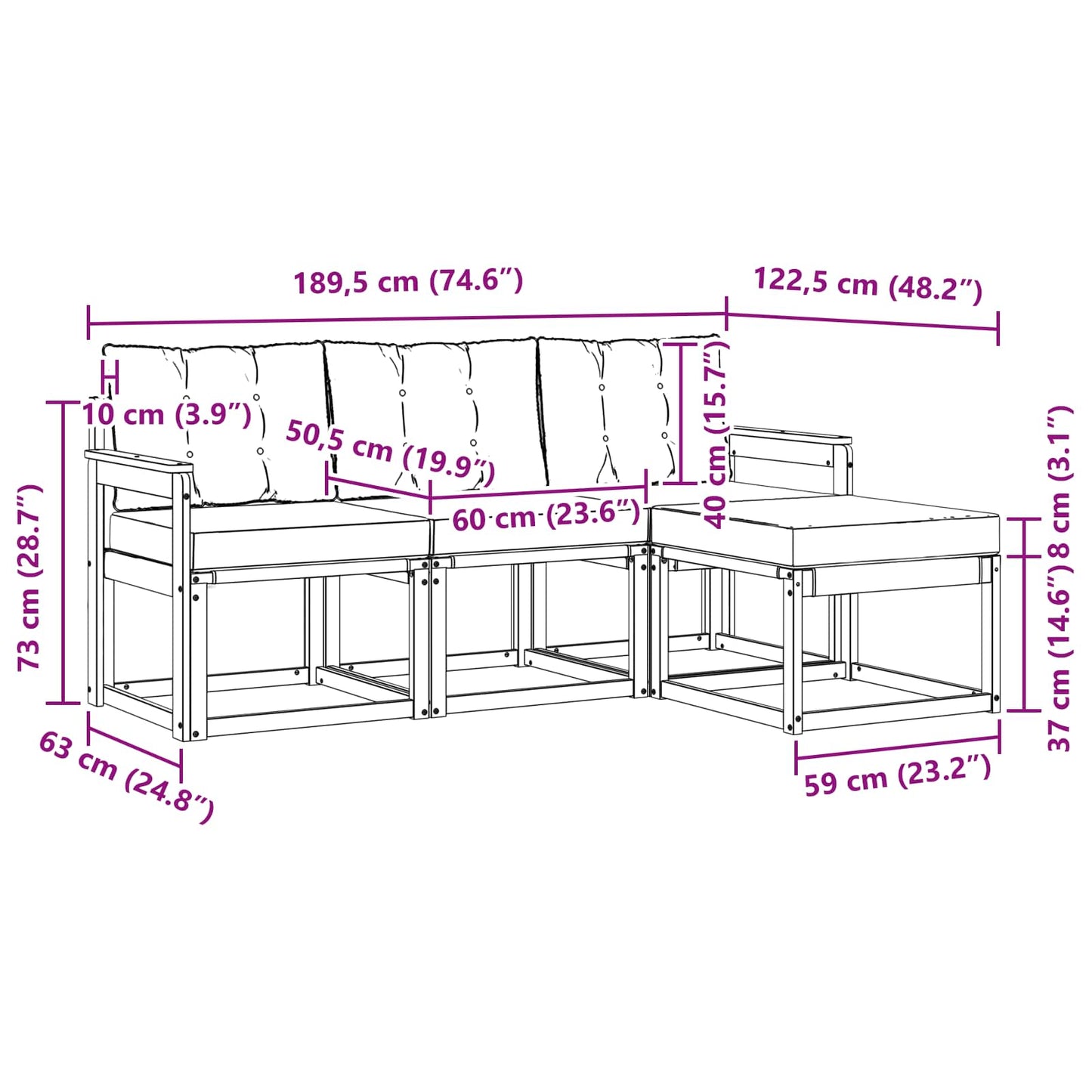 Outdoor-Sofagarnitur 4 stk. Natur und Beige
