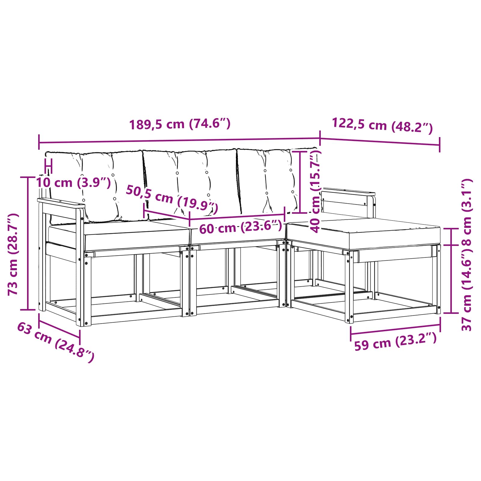 Outdoor-Sofagarnitur 4 stk. Natur und Beige