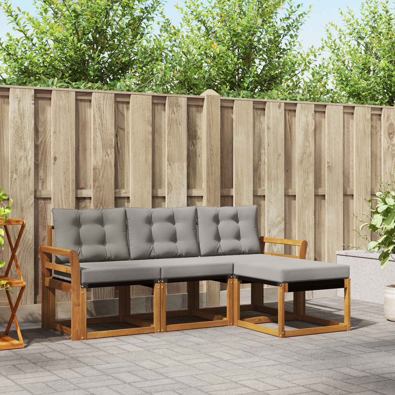Outdoor-Sofagarnitur mit Kissen 4 pcs Natürlich und Hellgrau
