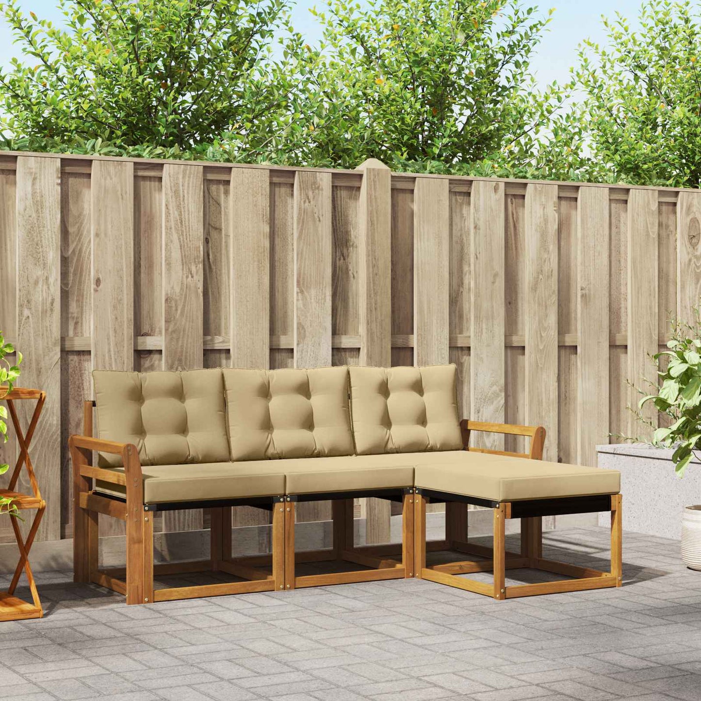 Outdoor-Sofagarnitur 4 stk. Natur und Beige