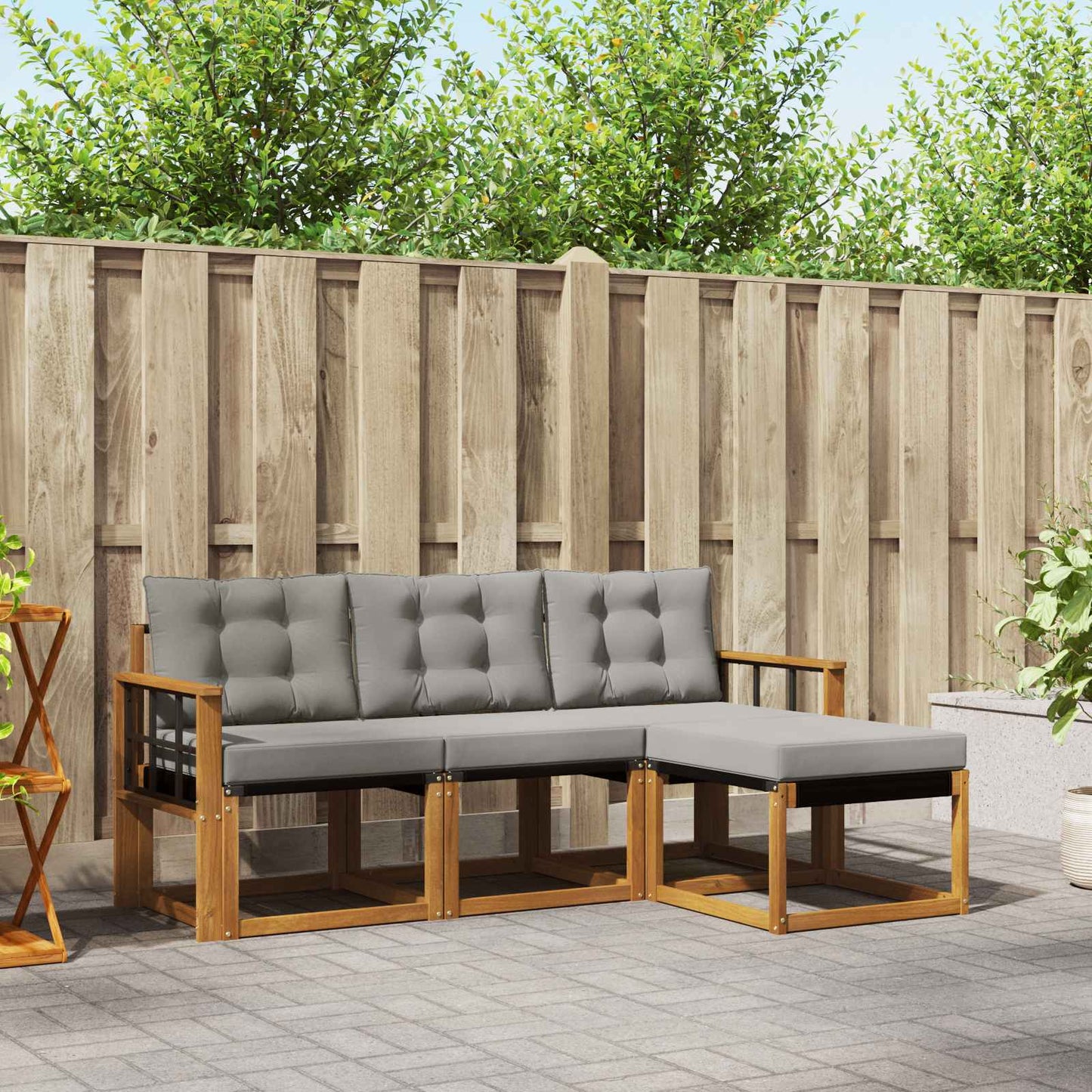 Outdoor-Sofagarnitur mit Kissen 4 pcs Natürlich und Hellgrau