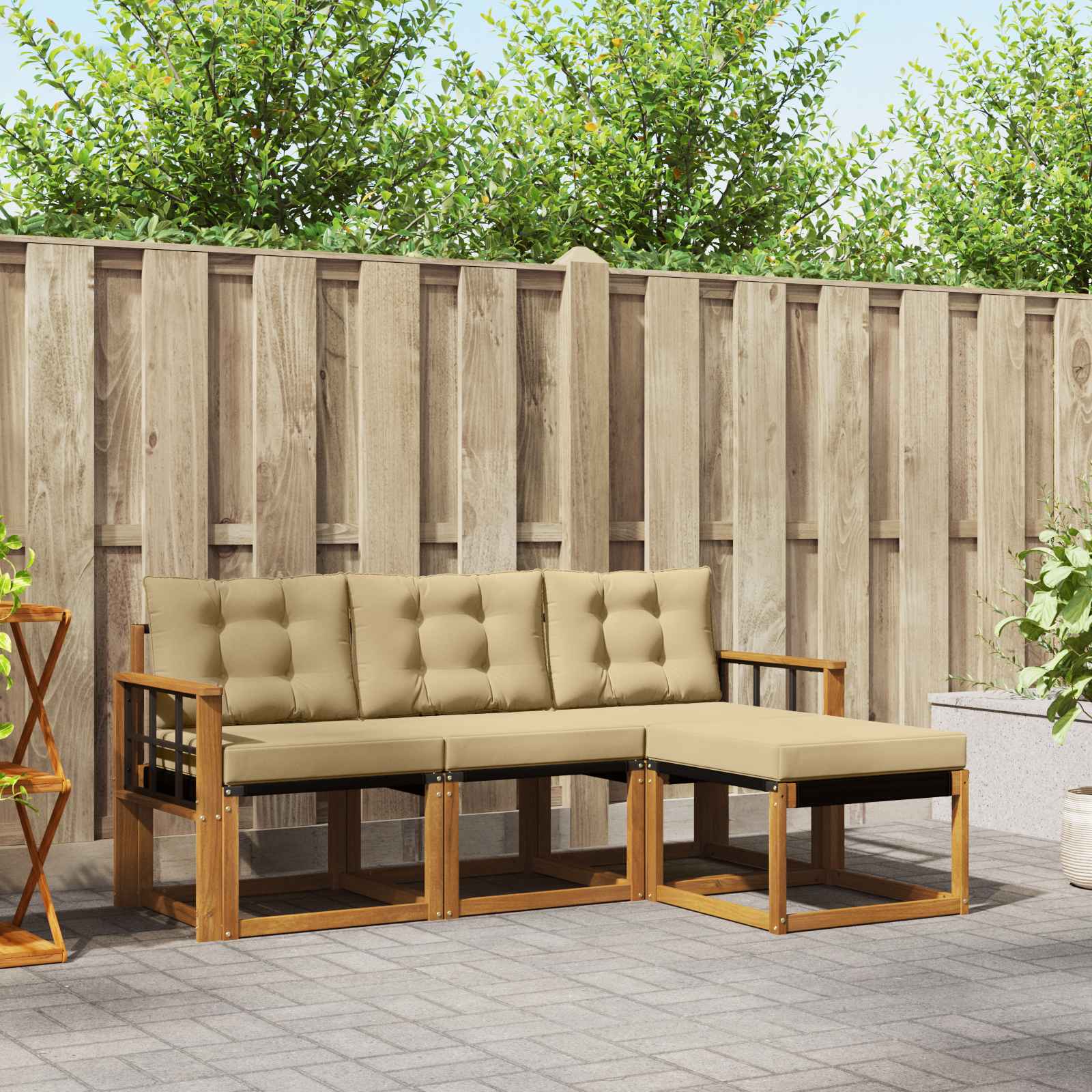 Outdoor-Sofagarnitur 4 stk. Natur und Beige