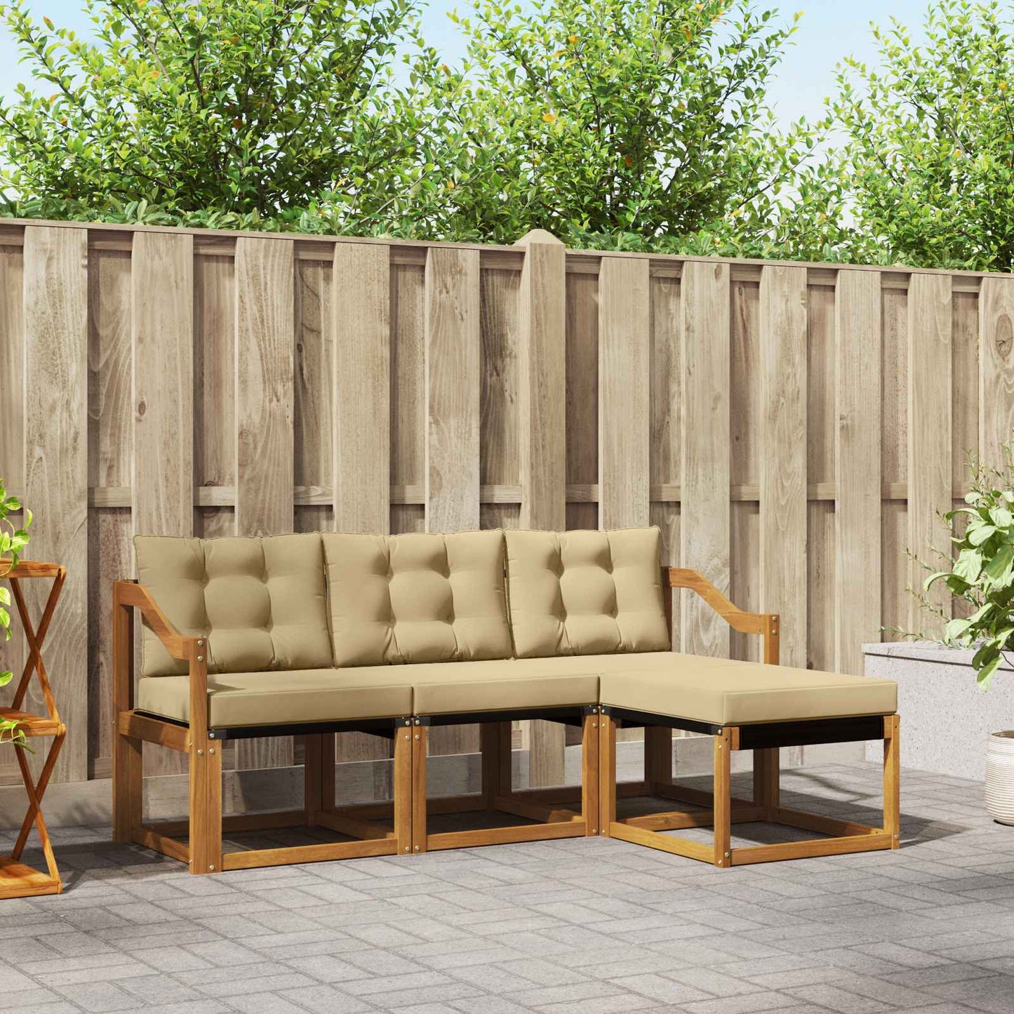 Outdoor-Sofagarnitur 4 stk. Natur und Beige