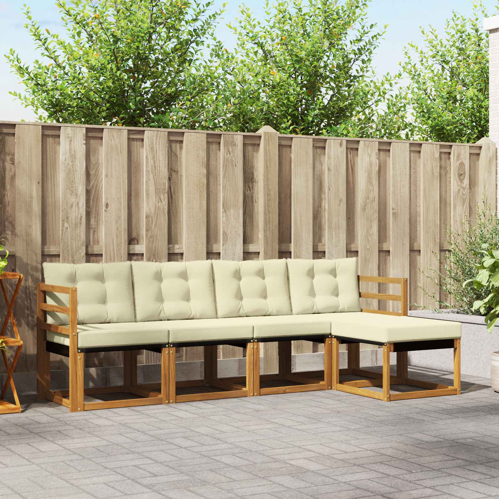 Outdoor-Sofagarnitur mit Kissen 5 pcs Natur und Creme
