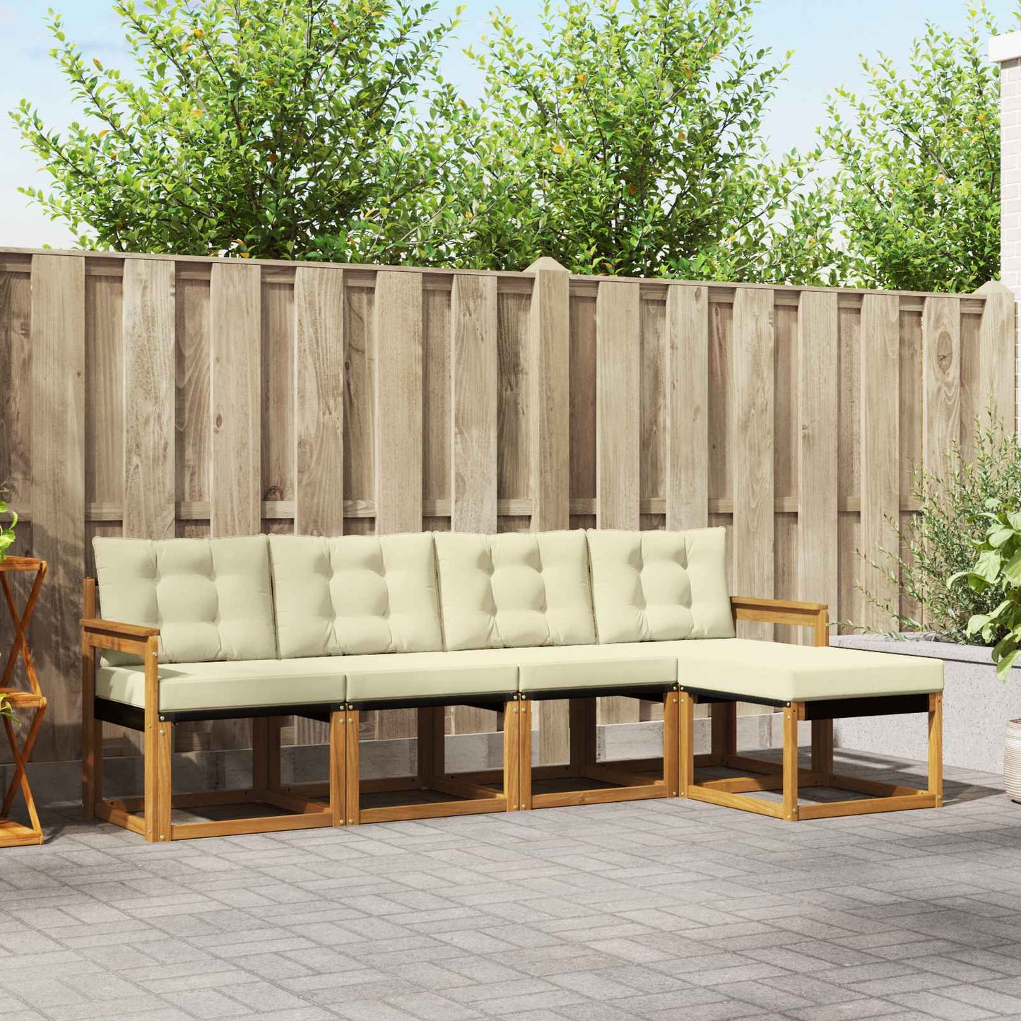 Outdoor-Sofagarnitur 5 stk. Natur und Creme