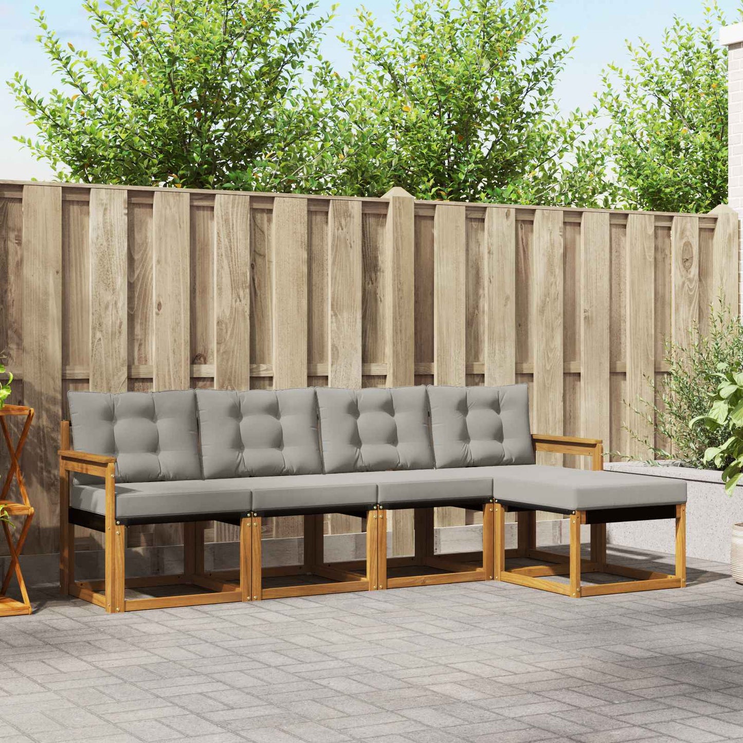 Outdoor-Sofagarnitur mit Kissen 5 pcs Natürlich und Hellgrau