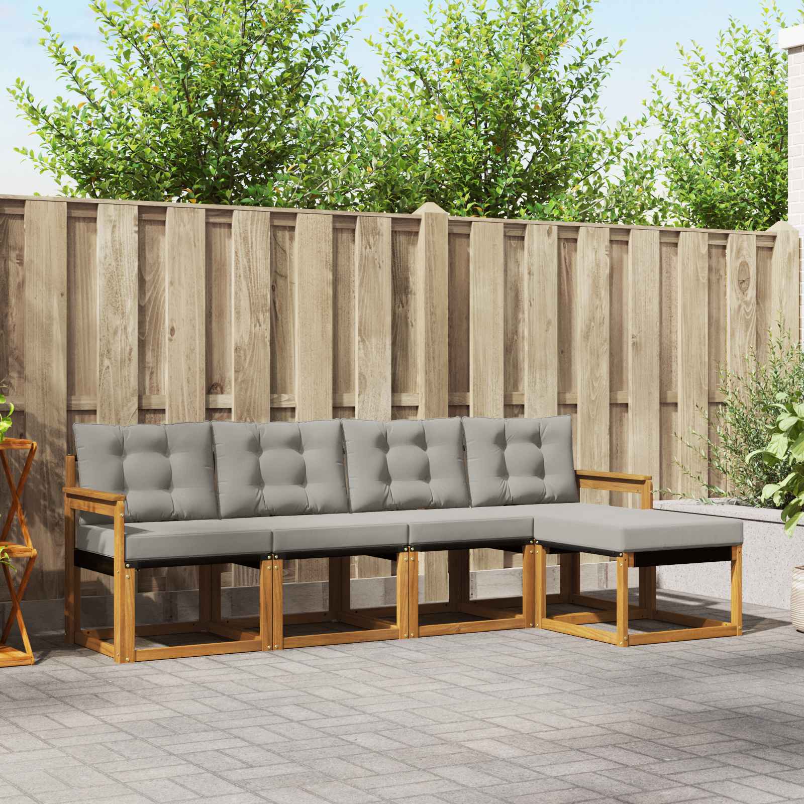 Outdoor-Sofagarnitur mit Kissen 5 pcs Natürlich und Hellgrau