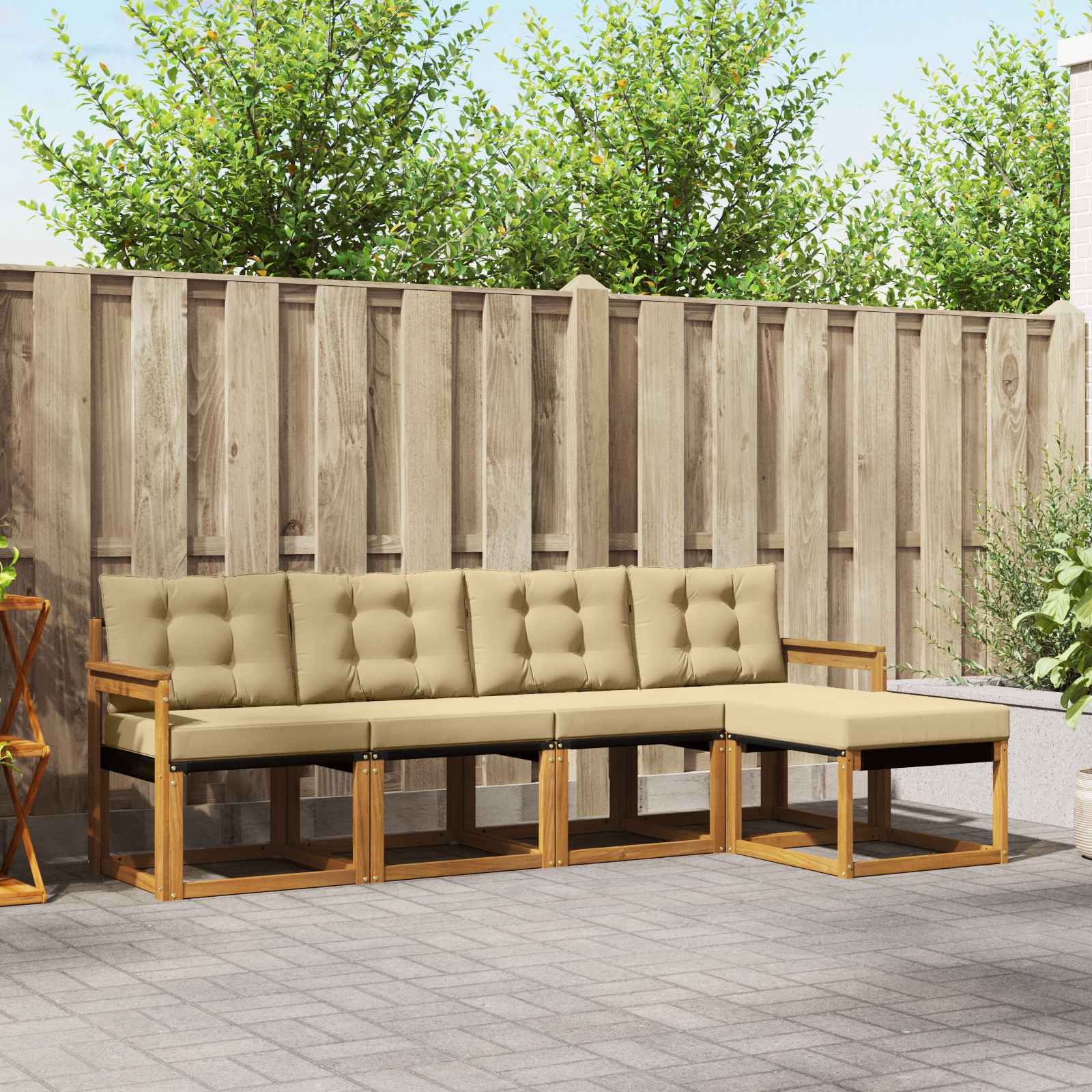 Outdoor-Sofagarnitur mit Kissen 5 pcs Natur und Beige